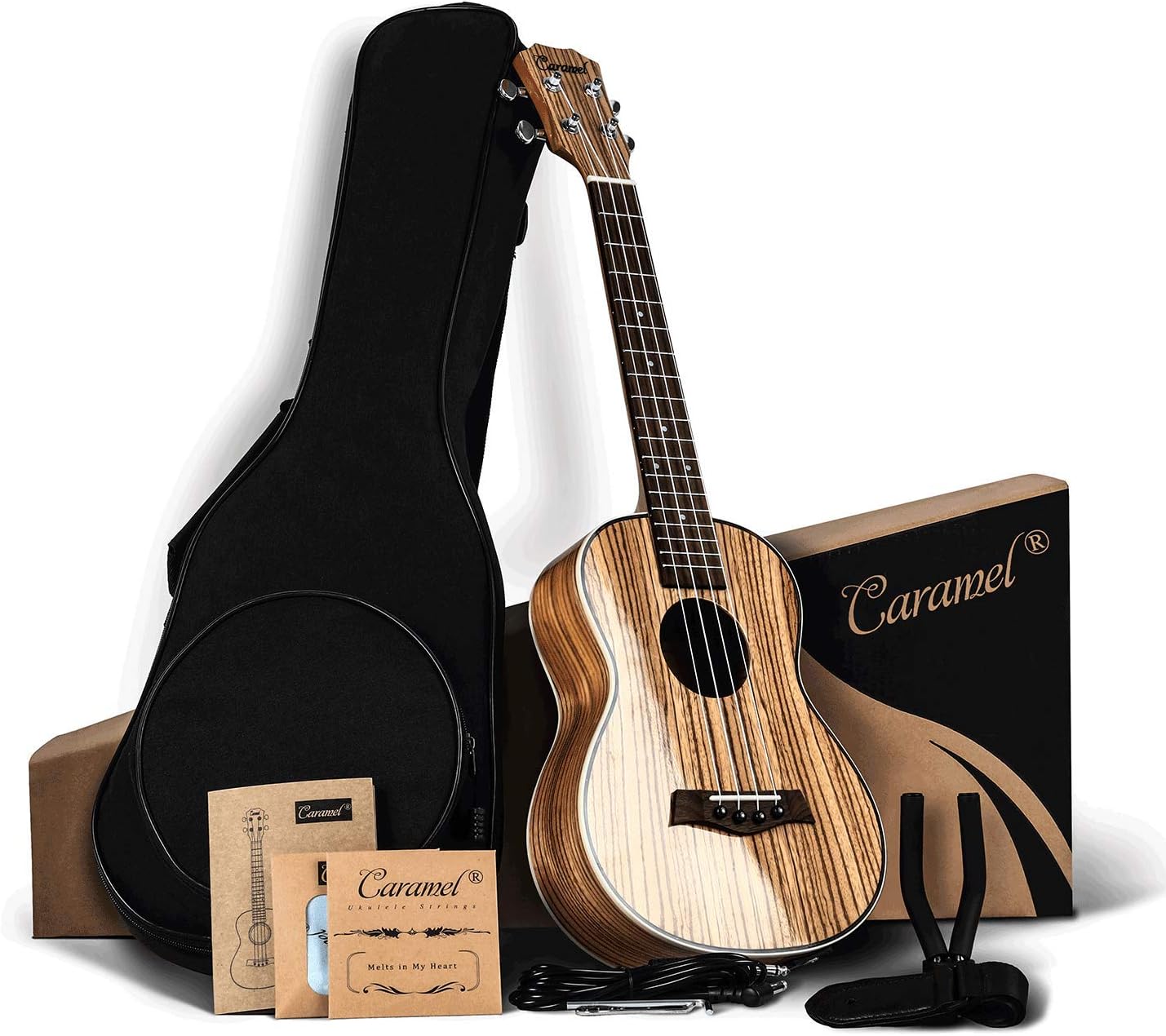 Caramel CT103A High Gloss Zebrawood Tenor Acoustic Ukulele