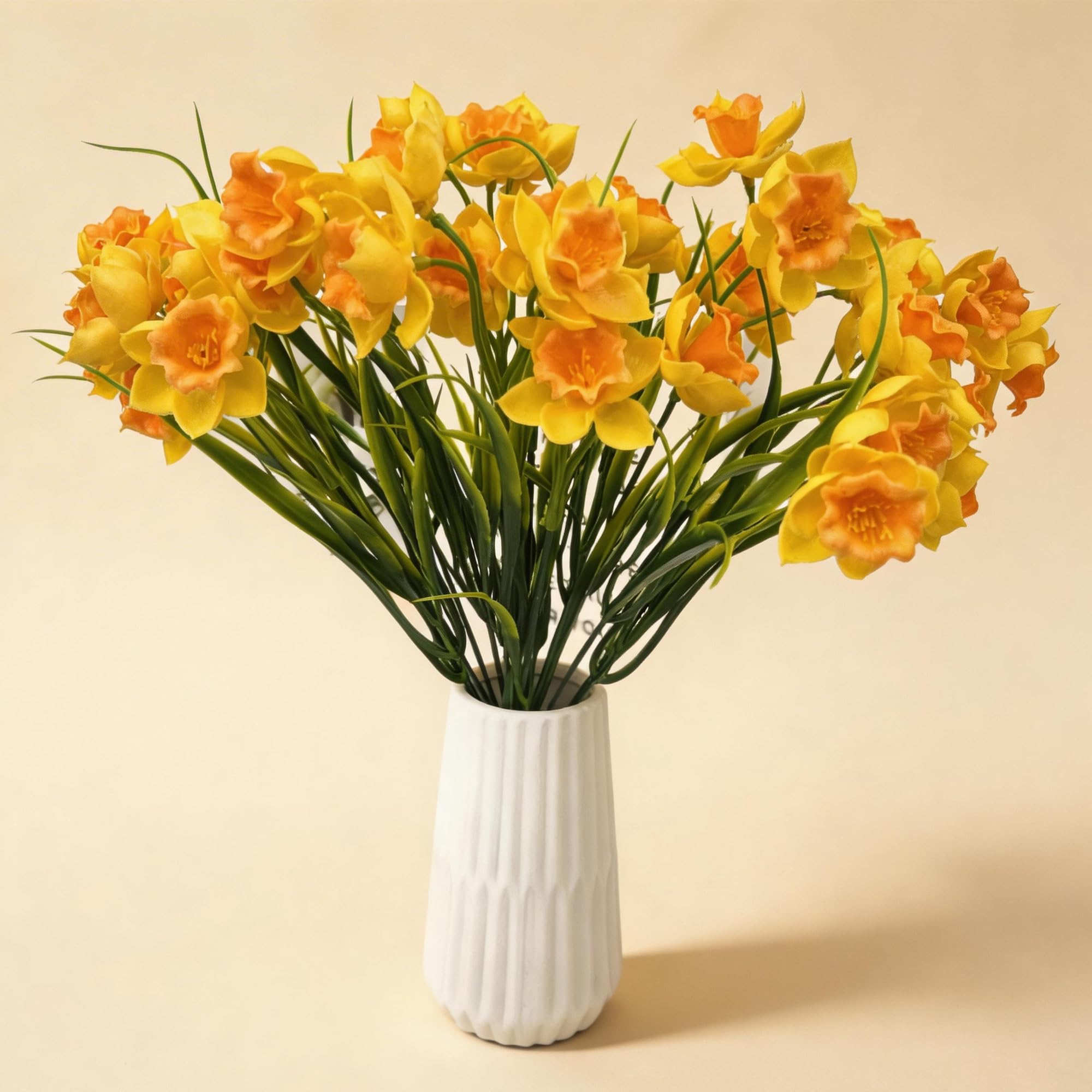 Minwegi Yellow Realistic Artificial Daffodils - 3 Pack 7 Branches Narcissus Flowers 36Cm, High-End Faux Flowers For Home Decor, Office, Easter