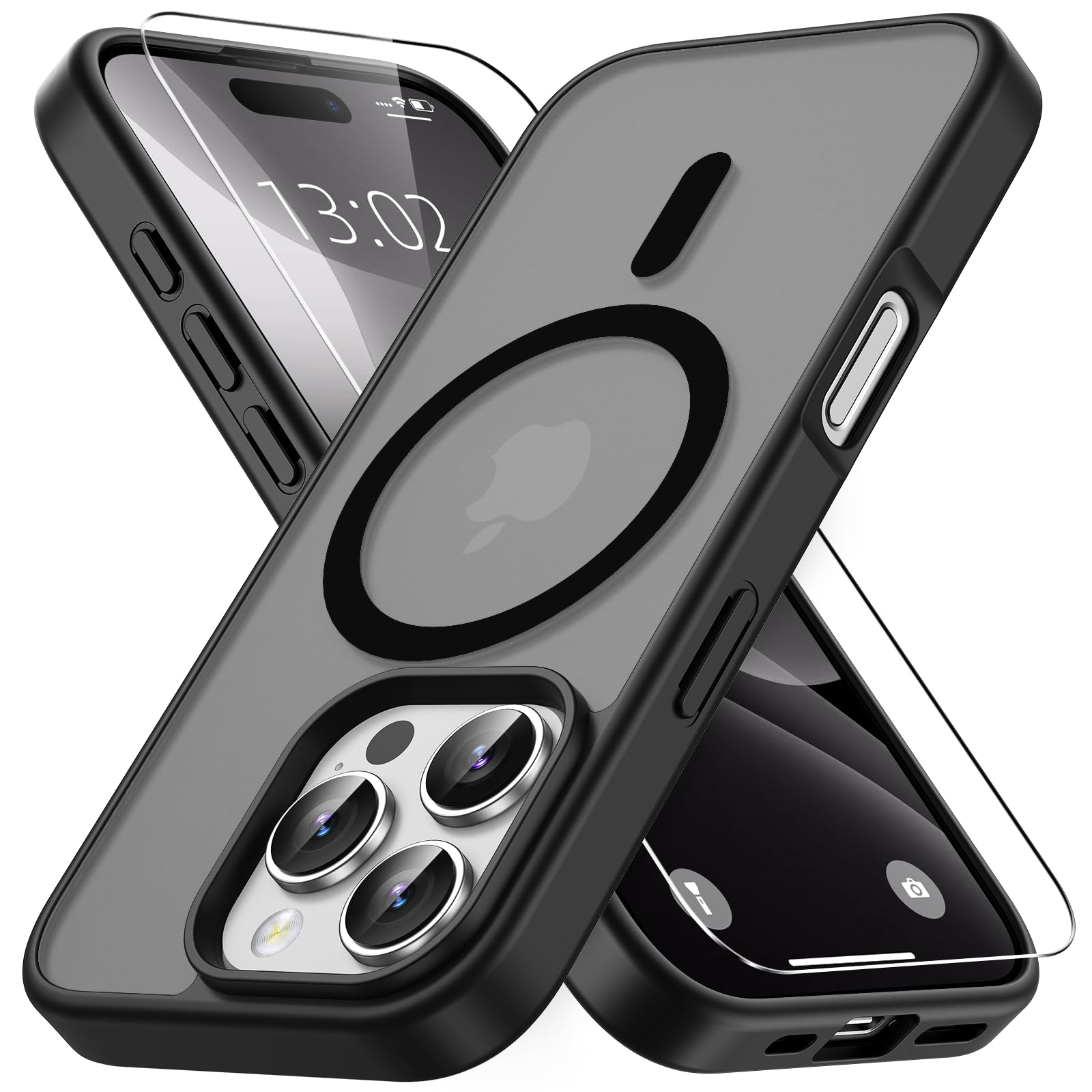 Vansdon Cover Magnetica per iPhone 16 Pro con 1 Pezzi Vetro Temperato, Compatibile con Magsafe, Protezione anticaduta di livello militare, Custodia Traslucida Opaca Sottile Antiurto-Nero | Nero, Compatibile con Magsafe, Protezione anticaduta di livello militare, Custodia Traslucida Opaca Sottile Antiurto