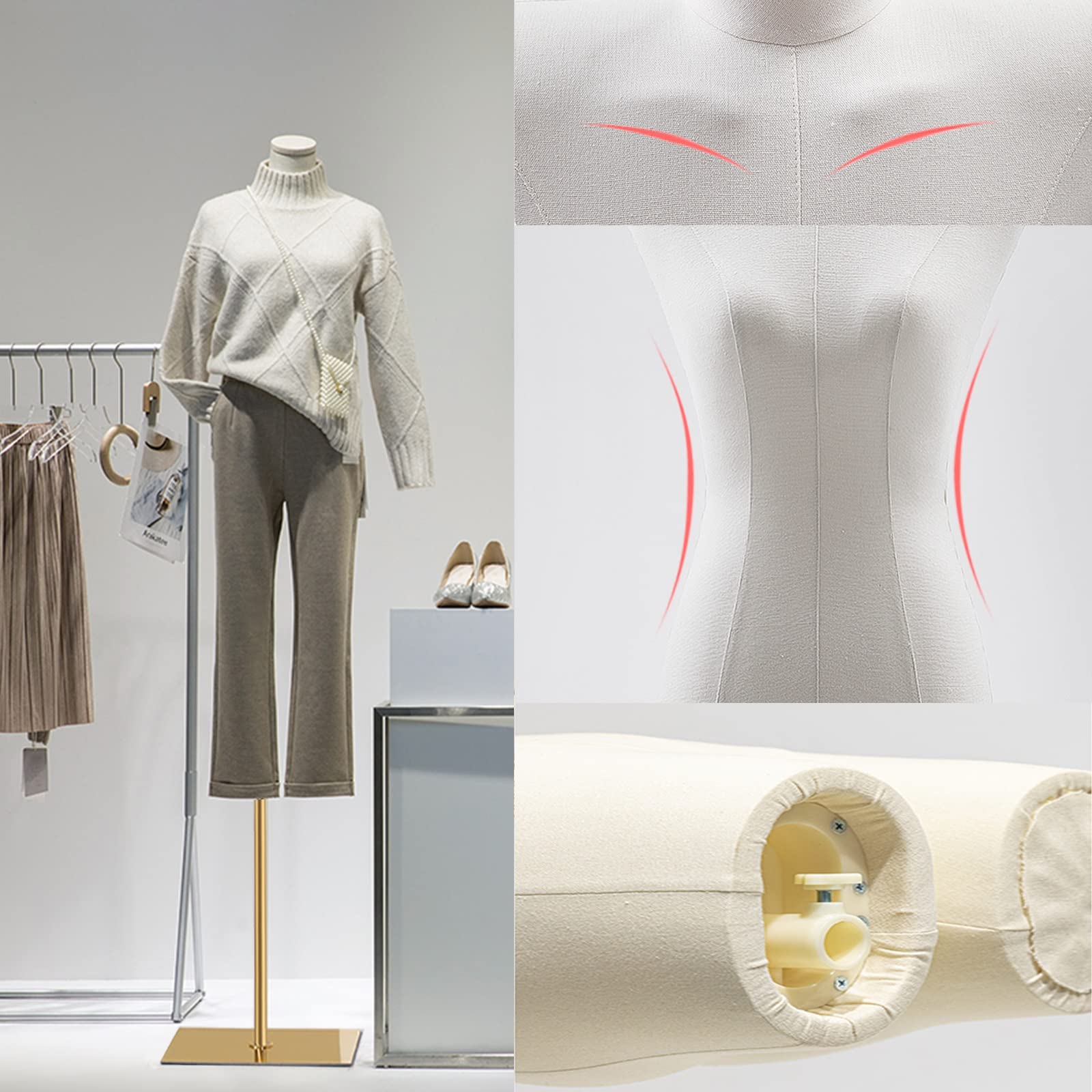 Maniquí Busto de Señoras, Ajustable Altura Maniqui Costura Mujer con Base de Metal Rectángulo, Maniquí Torso Femenino para Exhibición de Escaparate ( Tamaño : B )