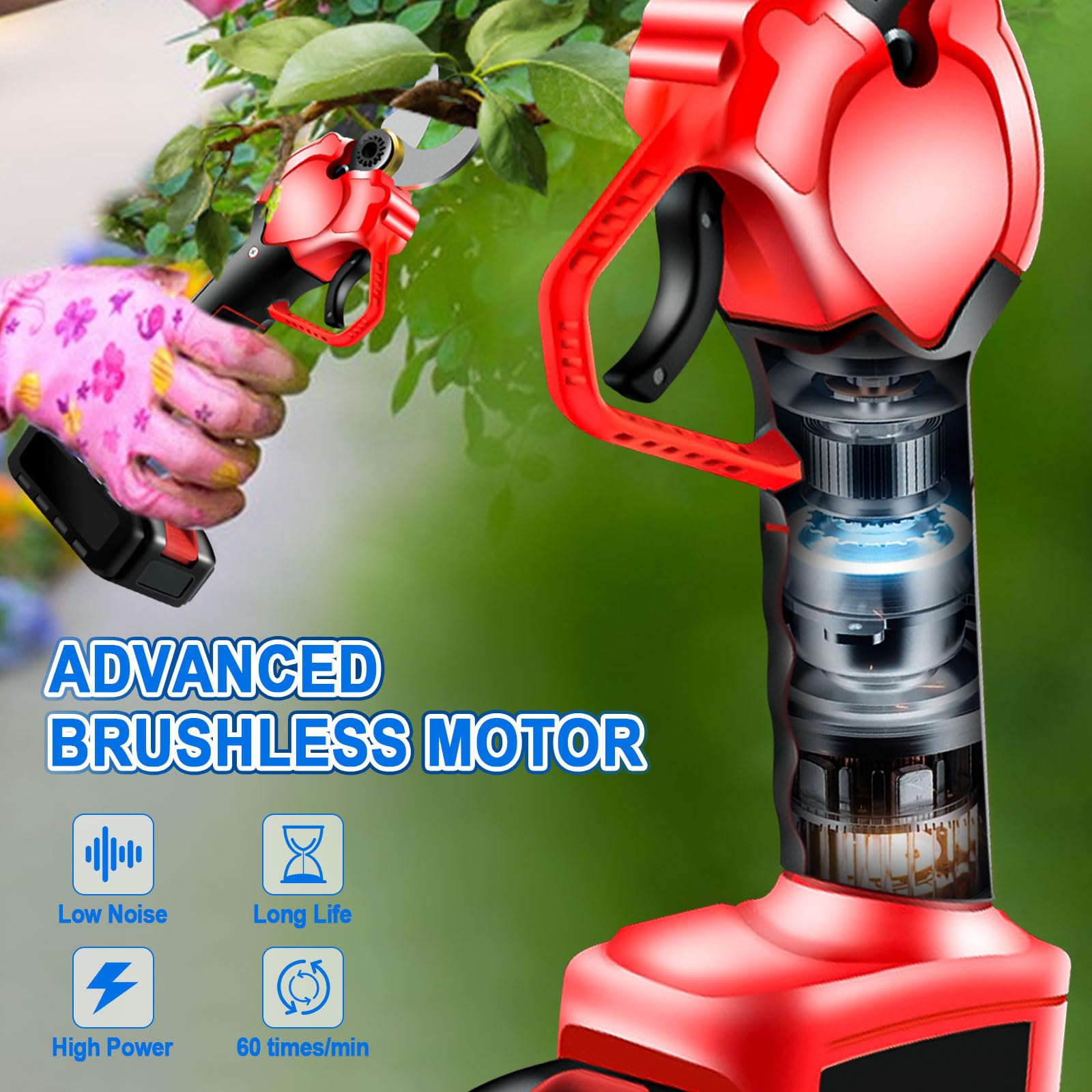 Sécateur électrique sans fil 40 mm, 21 V, moteur sans brosse, lames SK5 avec verrouillage de sécurité, sécateur à batterie pour arbres fruitiers, jardins, branches