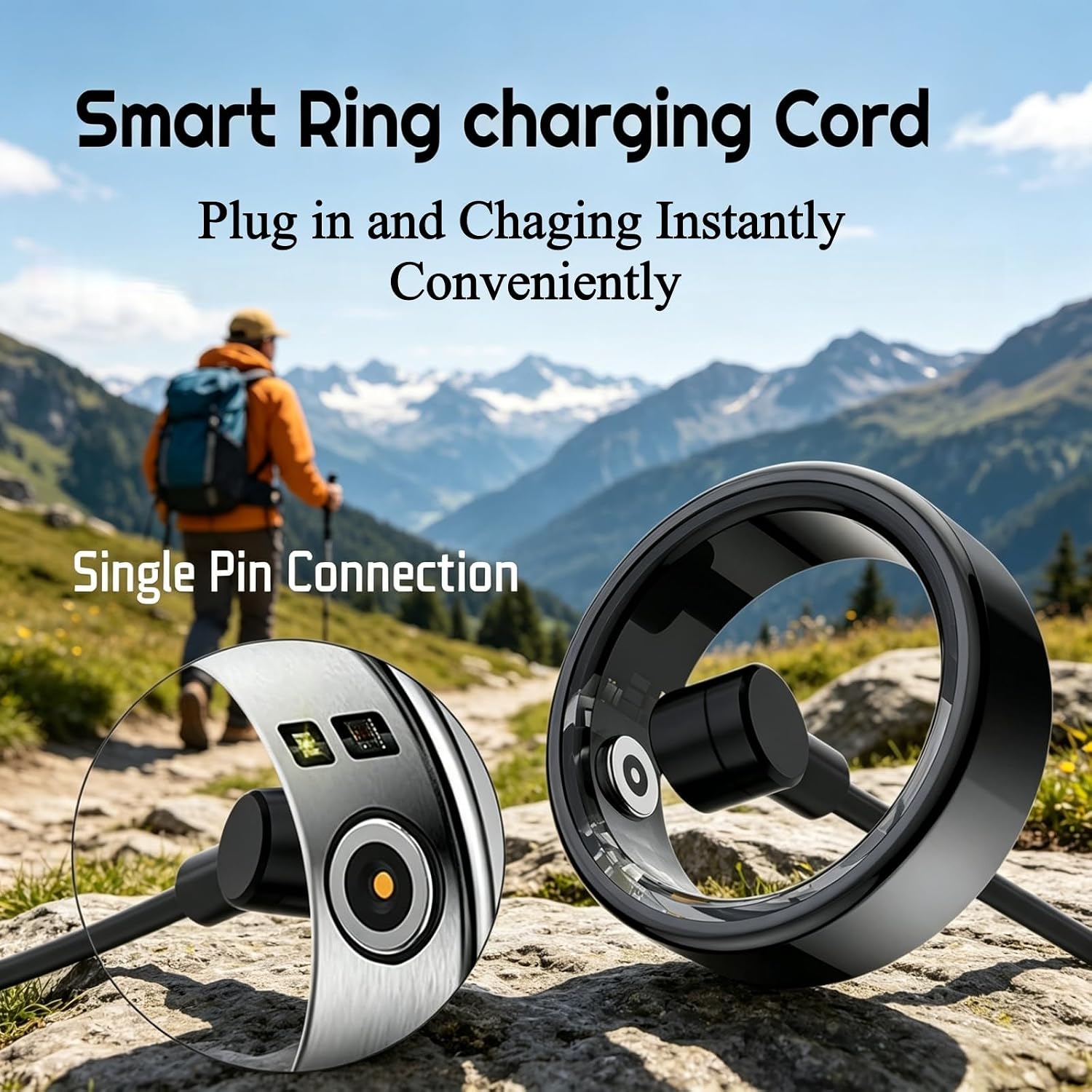 2 Pcs Magnetic Smart Ring Charger Cable, 4mm 1-Pin Replacement Charging Cord for R02 R09 R18 Smart Rings and Other Compatible Devices (NOT for Oura Ring and Samsung Ring)