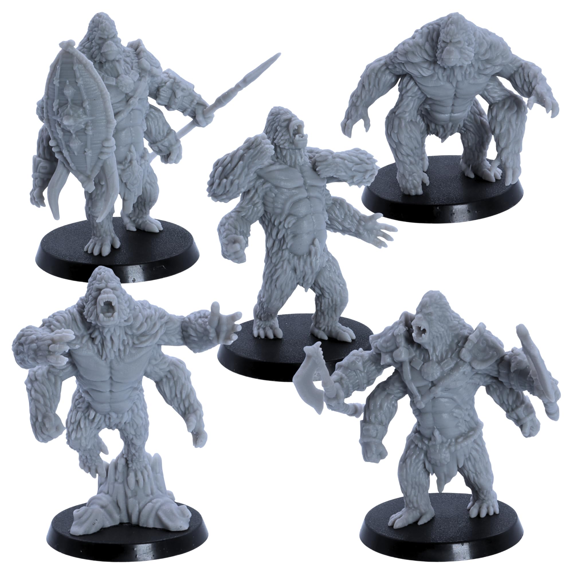 Forged Terrain Girallon Miniatures - 5 Giant Ape Monsters for DnD, Grey, 6cm
