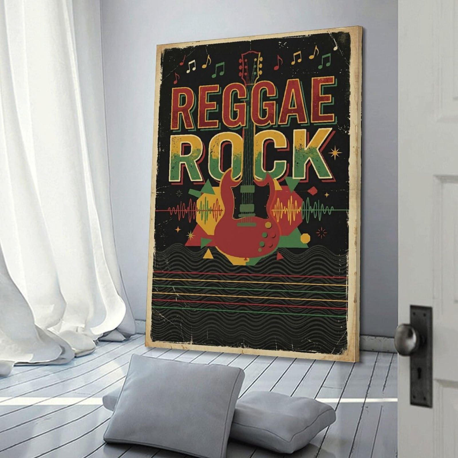 XKUGA Poster con stampa su tela in stile rétro Soundwave & Guitar Reggae Rock, decorazione artistica da parete moderna, ideale per la famiglia, la grotta degli uomini, la sala giochi, la camera da
