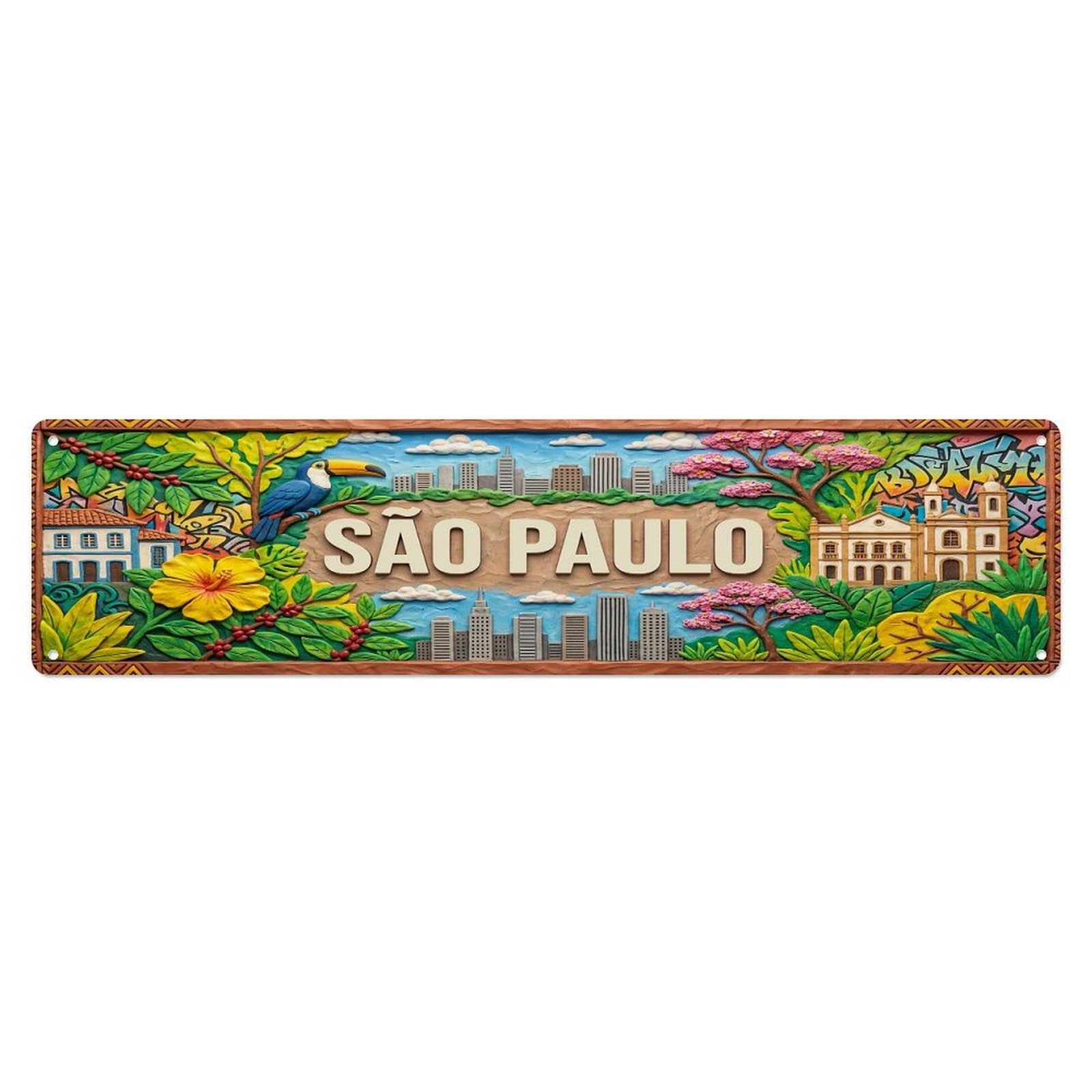 Cwbufd Vintage Style Vintage Sao Paulo Brazil Flag Pattern Vintage Metal Tin Sign Plaque Wall Decor For Cafe, Club Bar, Office, Garden Metal Poster 4X16inch