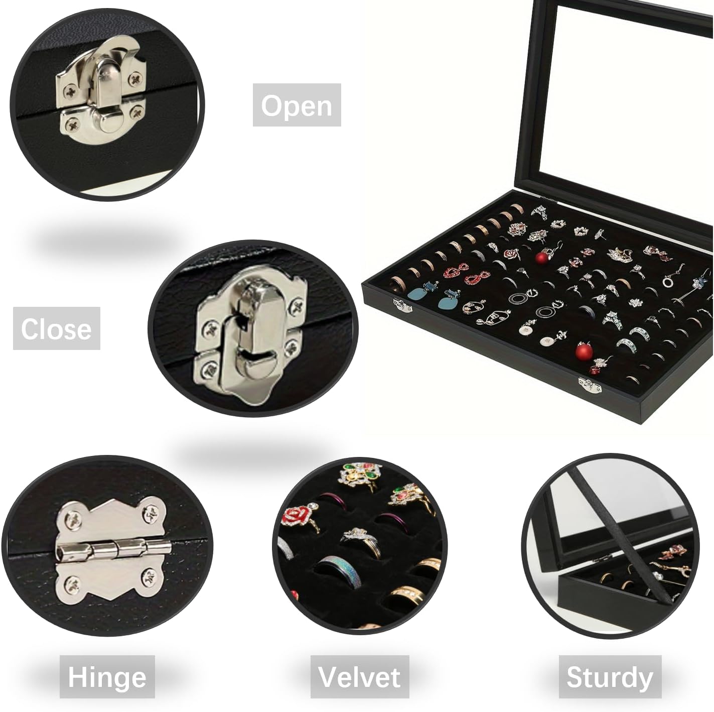100-Slot Ring Organizer Box with Transparent Lid - Faux Leather Dust-Proof Jewelry Storage Case, Space-Saving Design for Ring Display at Home or Store