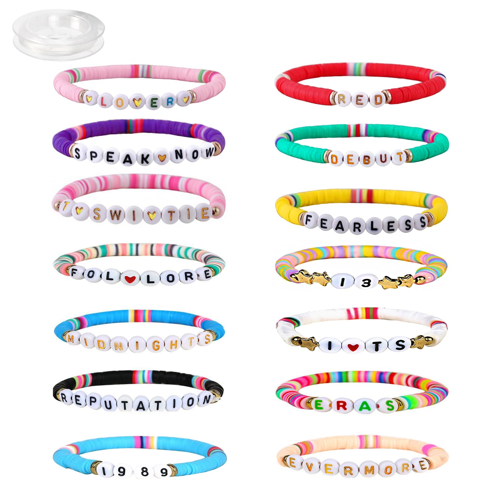 15 Pcs Friendship Bracelets Set Compatible with Taylor, TS Tour ERAS Concert, with 14 pcs TS Album Inspired Bracelets and String Stretch, Friendship Bracelets Set for Music Lover, Gifts for Fans