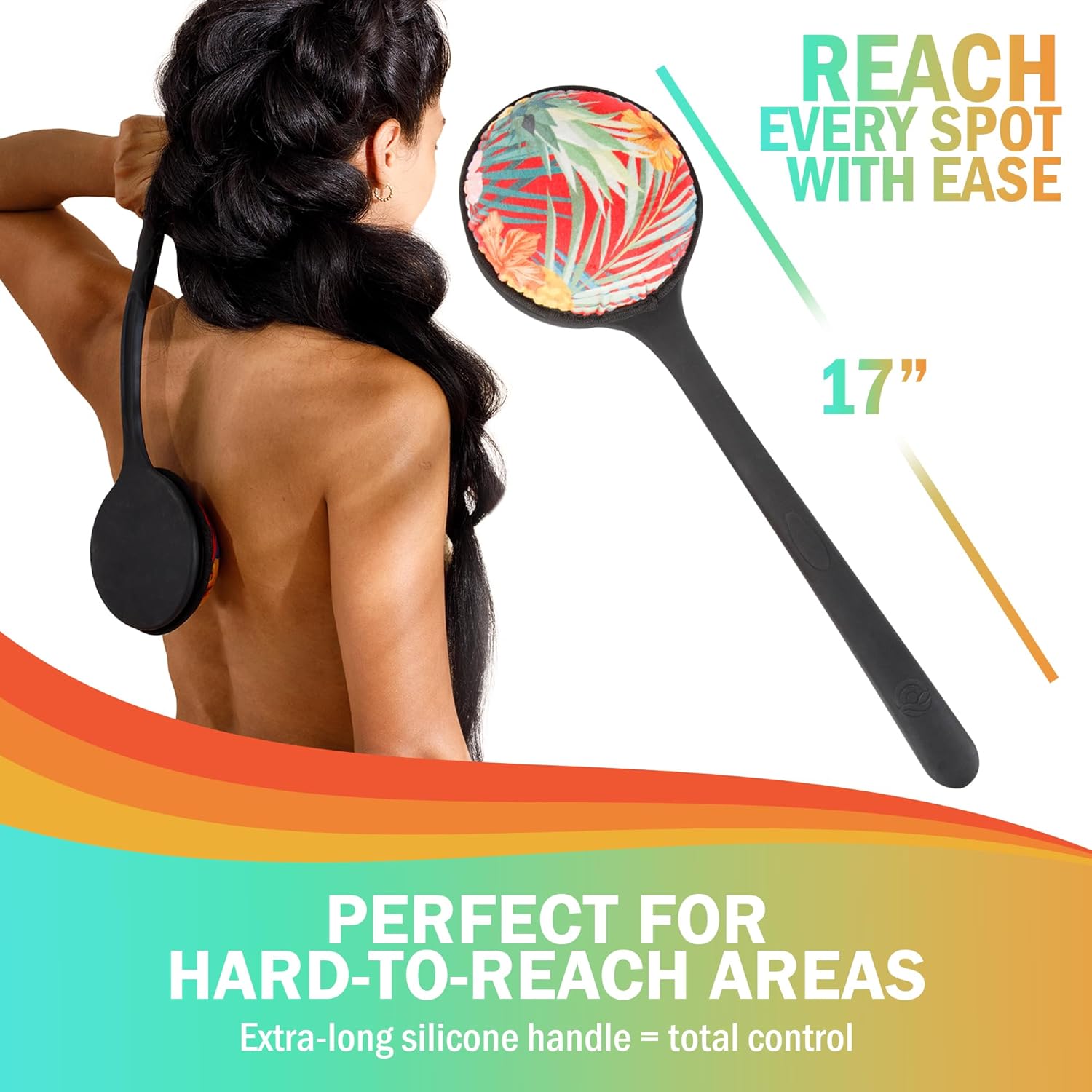 Self Tanning Lotion Applicator for Back – 17" Ergonomic Silicone Handle for Hard-to-Reach Areas – Self Tanner Back Applicator Pad + Exfoliating Pad for Smooth, Even Application - Image 4