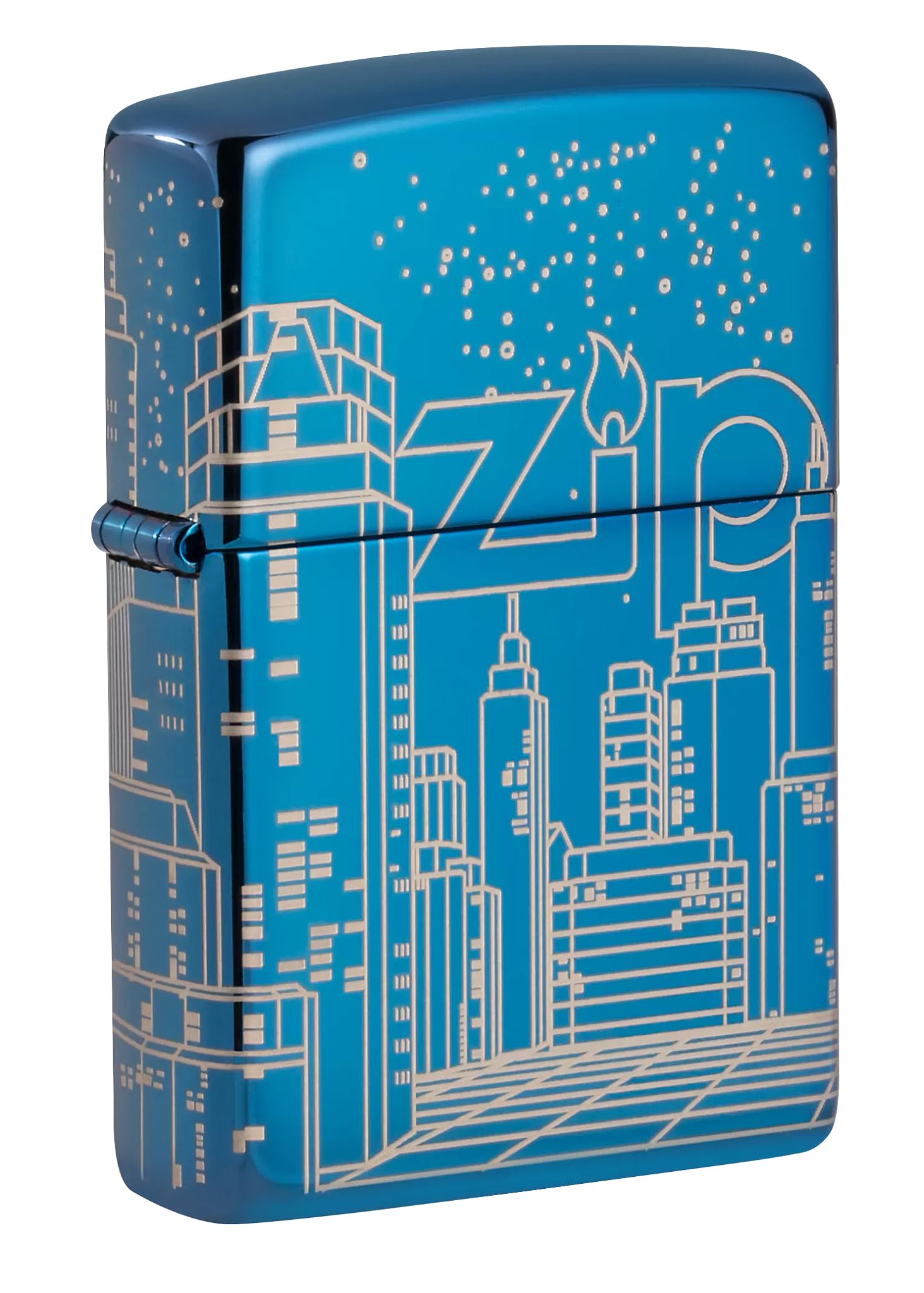 Zippo Sturmfeuerzeug Skyscraper High Polish Blue Laser 360° Nachfüllbar Windfest Made in USA