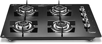 Prestige Efficia Convertible 4 Burner Glasstop Hob|One-Touch Advance Auto-Ignition|Cast-Iron Pan Support|Toughened Glass|SABAF Burners|Ultra-Slim Body|5 Years Warranty on Glass|Black