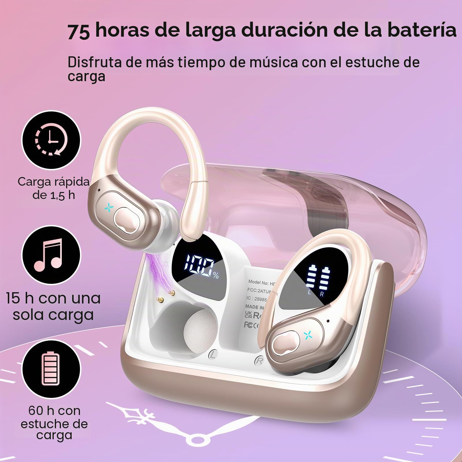 STECEi AI Auriculares Traductor en Tiempo Real(2026), Bluetooth 5.4 con ENC y App con para Viajes/Negocios/Aprendizaje/Reunirse, Oro Rosa