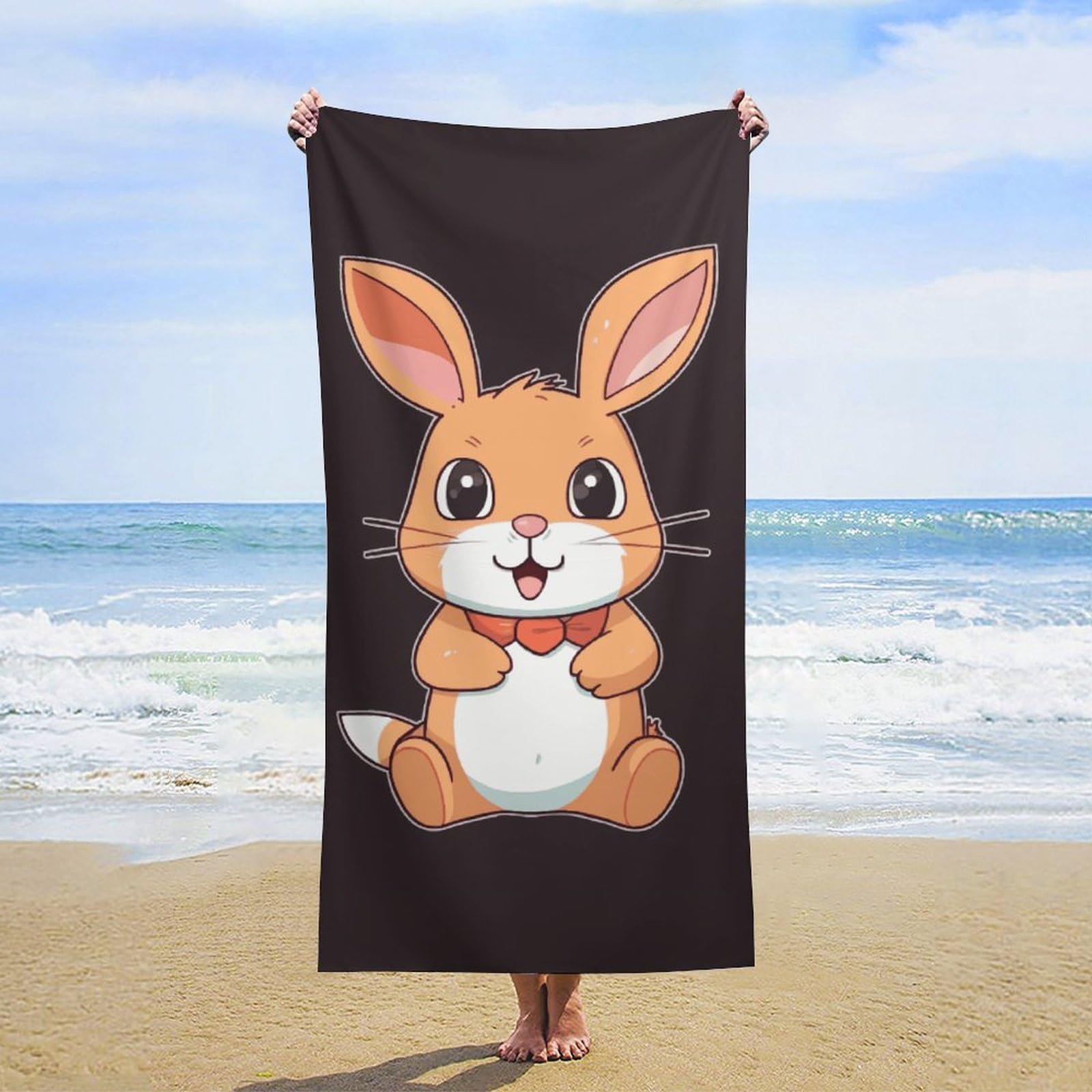 NTVOWPZO Cute Cartoon Rabbit Beach Towel Oversized Microfiber Bath Towels Lightweight Sand Proof Beach Towels Absorbent Pool Towels for Swimming Yoga Bathroom Towel 31.5" X 63"