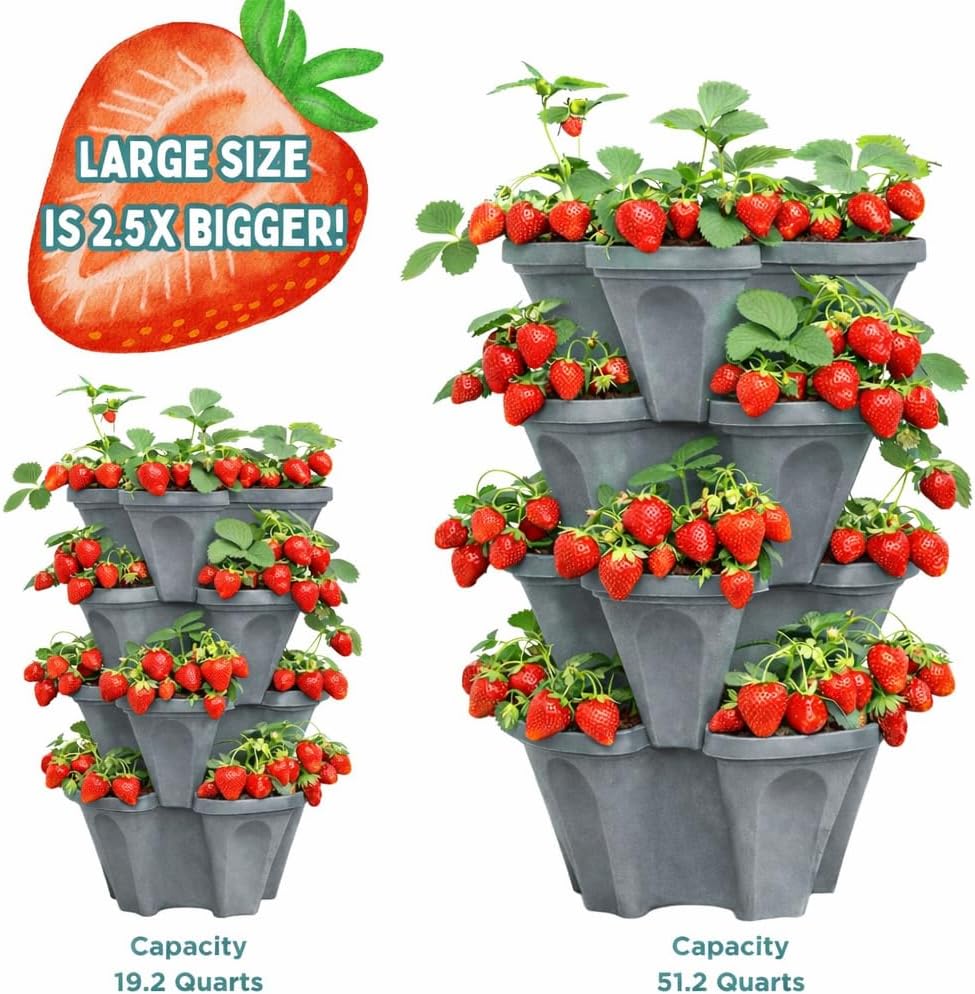 Vertical Garden Planter 4 Tier Stackable System 16 Plants, Space Saving Herb, Strawberry & Food Crop Planter with Center Support Hole for Indoor Outdoor Gardening (4, Slate Gray, Large) image 5