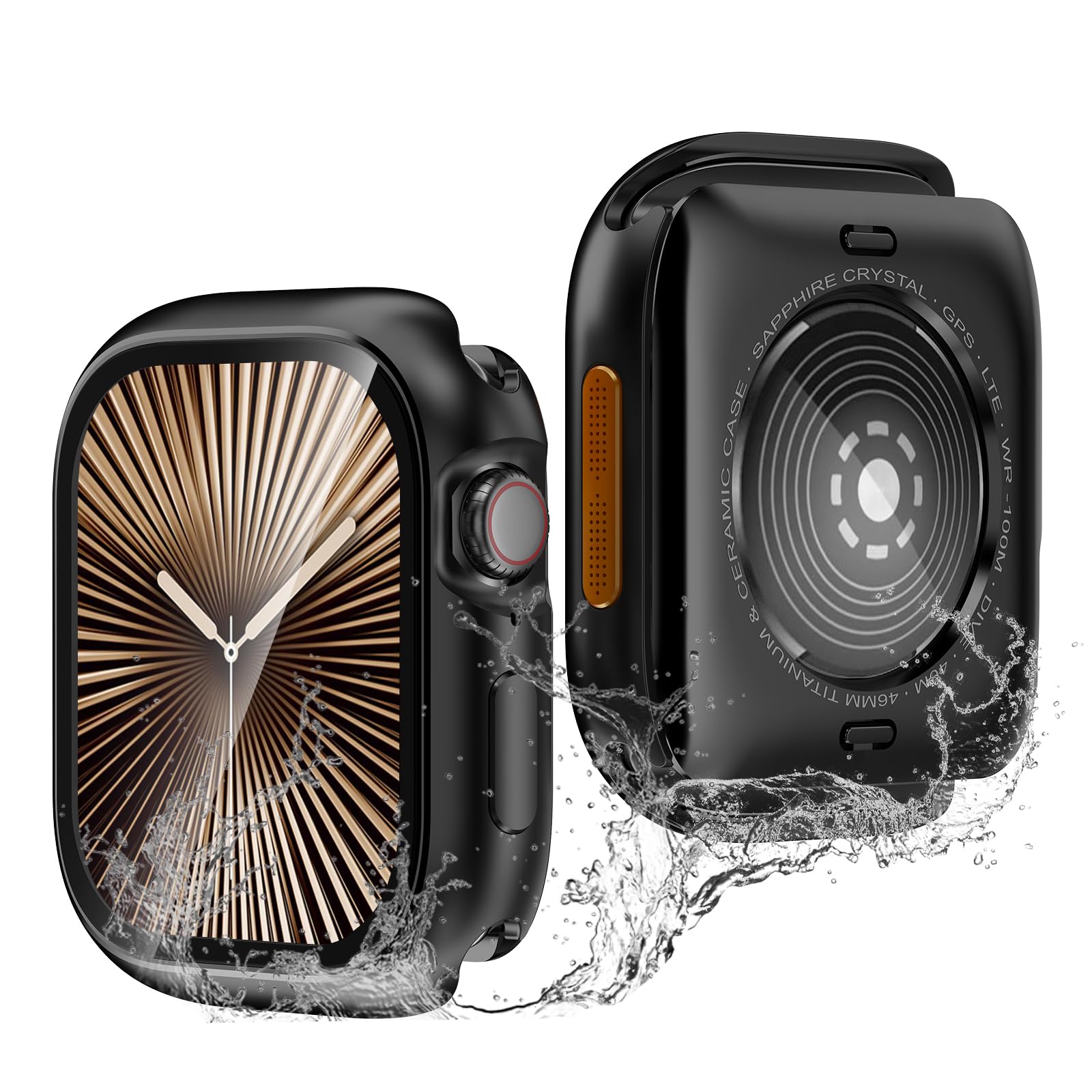 YIJDACASE Etui antypęknięciowe do Apple Watch Series 10/11 ochraniacz ekranu 46 mm, metalowy zderzak, wbudowane szkło hartowane + tył PC IMD 360°, pełna ochronna, wodoodporna osłona twarzy