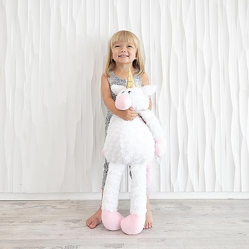 Unicorn Plushie BigBuddie - Animal de peluche de unicornio con peso súper suave de 24 pulgadas | Peluche grande para abrazar con cuentas | Paquete