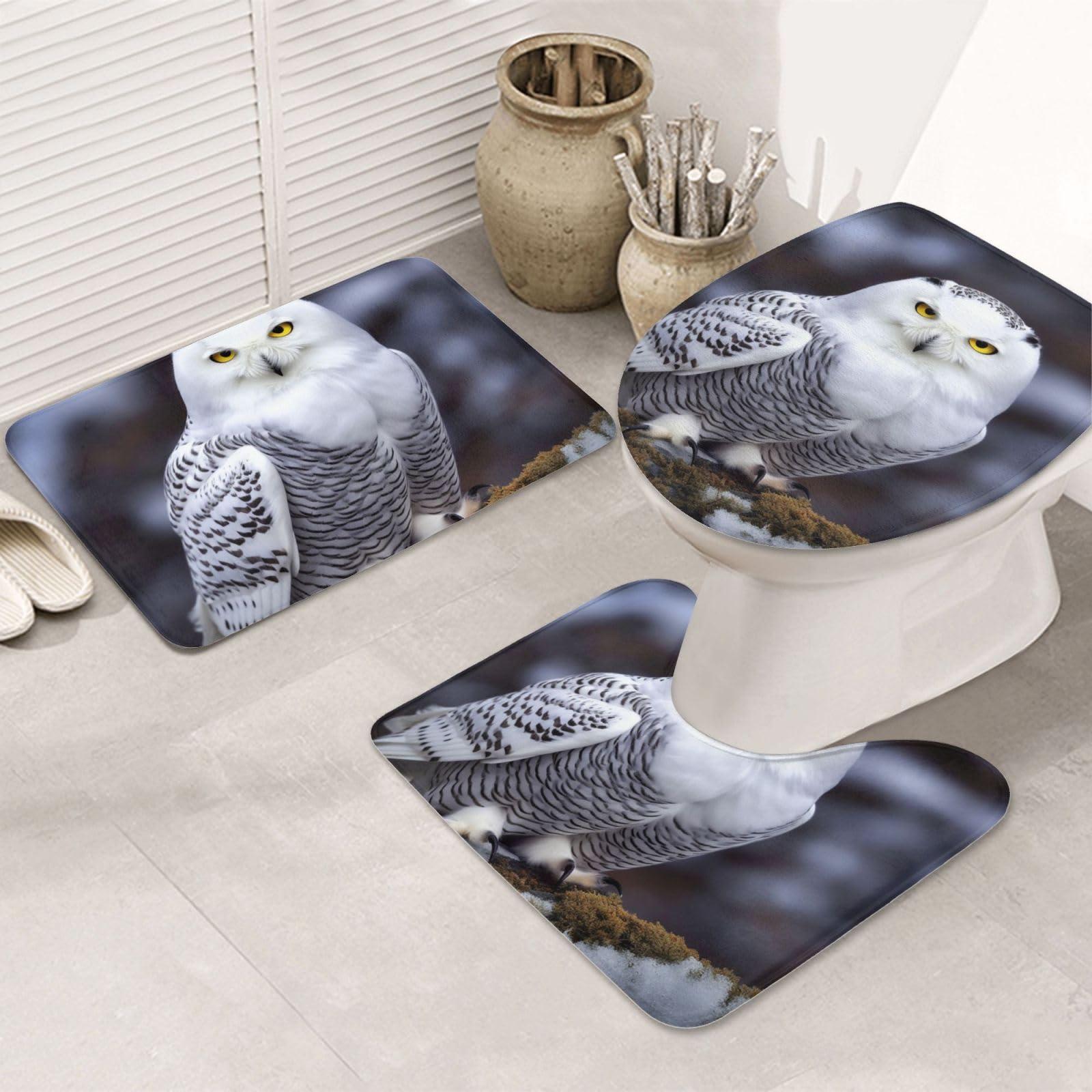 Tapis de salle de bain lot de 3 avec contour U et housse WC en microfibre