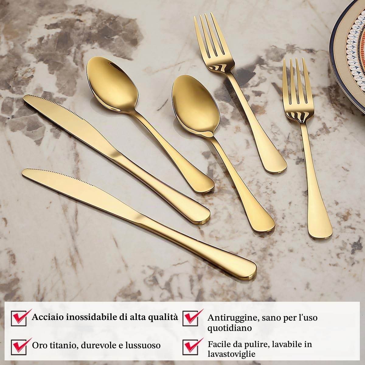 Set di Posate In Oro 36 Pezzi Servizio Per 12, Coltelli In Acciaio Inox Set di Forchette Cucchiaio per Matrimonio, Feste, Evens, Casa, Regalo per il Ringraziamento