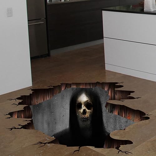 Miniatura 5 de Calcomanías 3D de pared de Halloween, esqueleto aterrador, calcomanías de pared de Halloween, espeluznante pelo largo zombi, decoración de suelo de