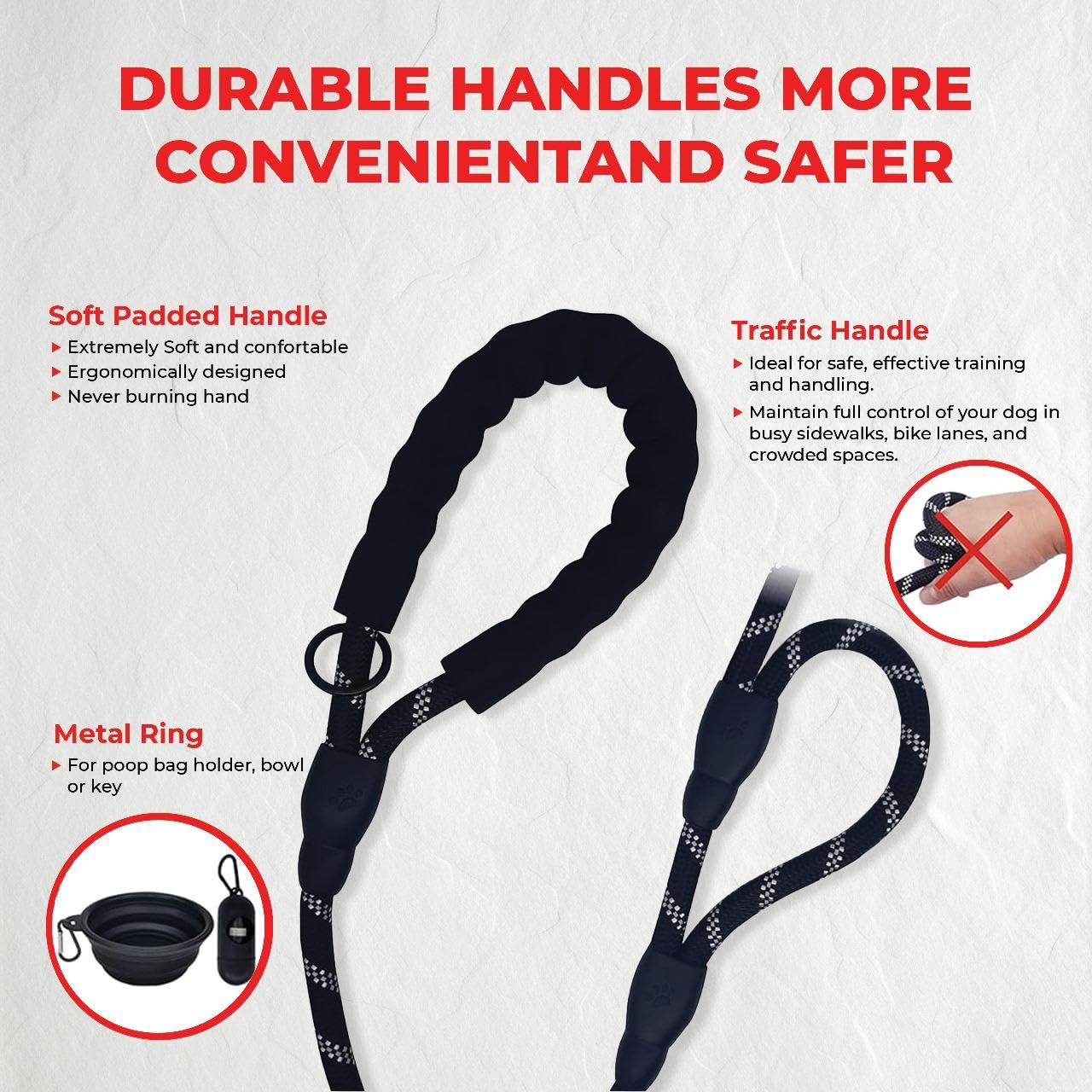Canophilia Heavy-Duty Traffic Dog Leash with Double Handle (1 Meter) | Reflective Rope for Night Safety | Strong Training & Walking Lead for Medium & Large Dogs (Neon) 3