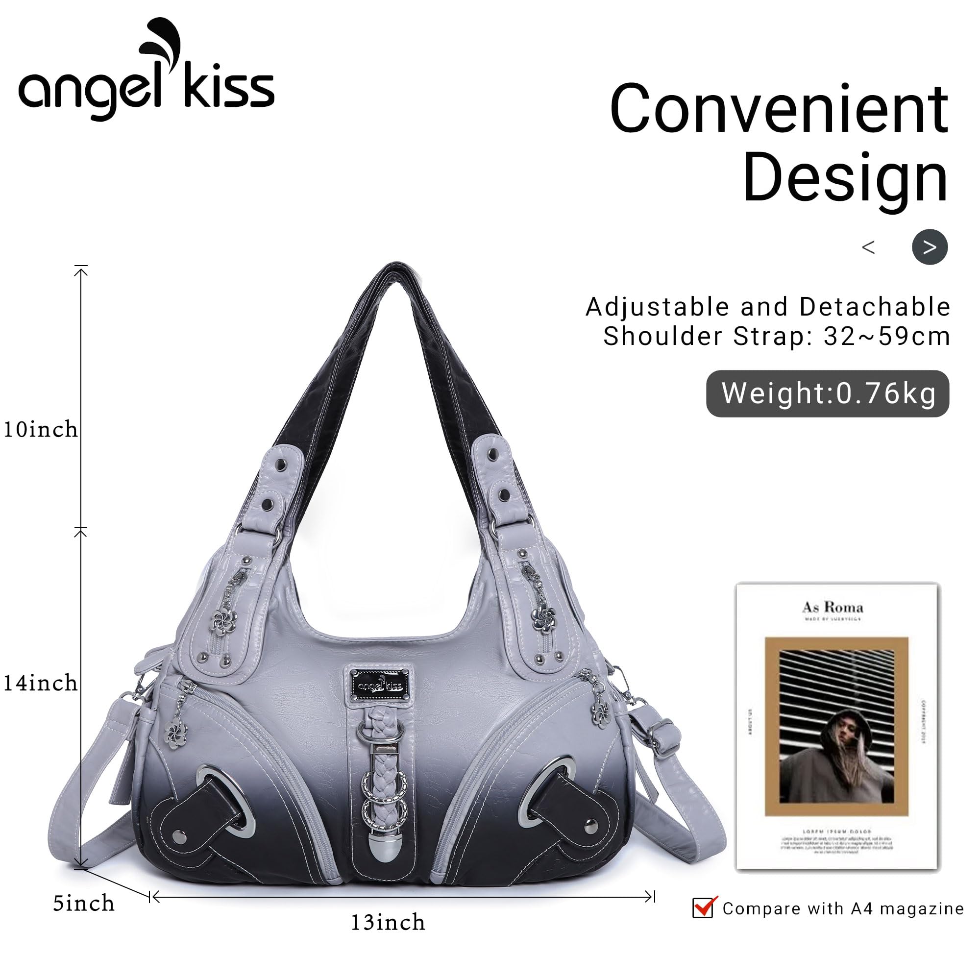 Angelkiss Hobo Geldbörsen und Handtaschen für Damen, Umhängetasche, groß, für den täglichen Gebrauch