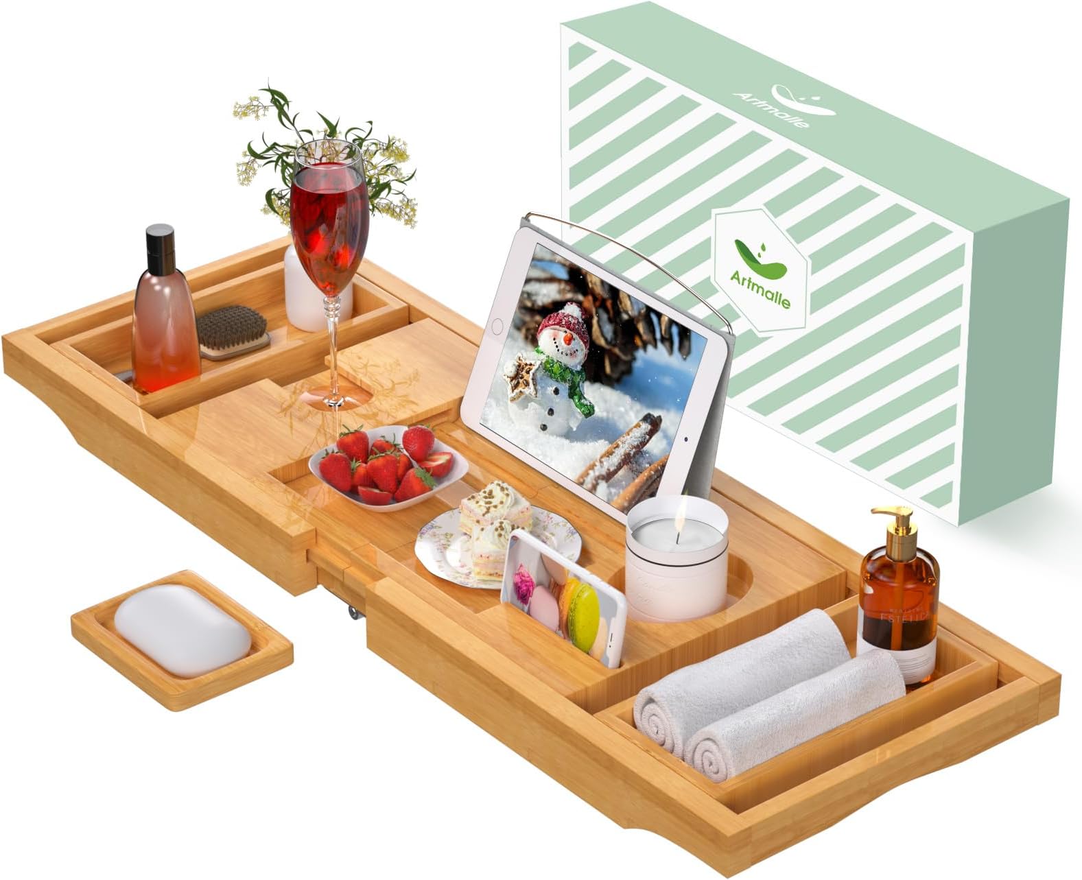 DOZYANT Bamboo Bathtub Tray Caddy Wooden Bath Tray Table