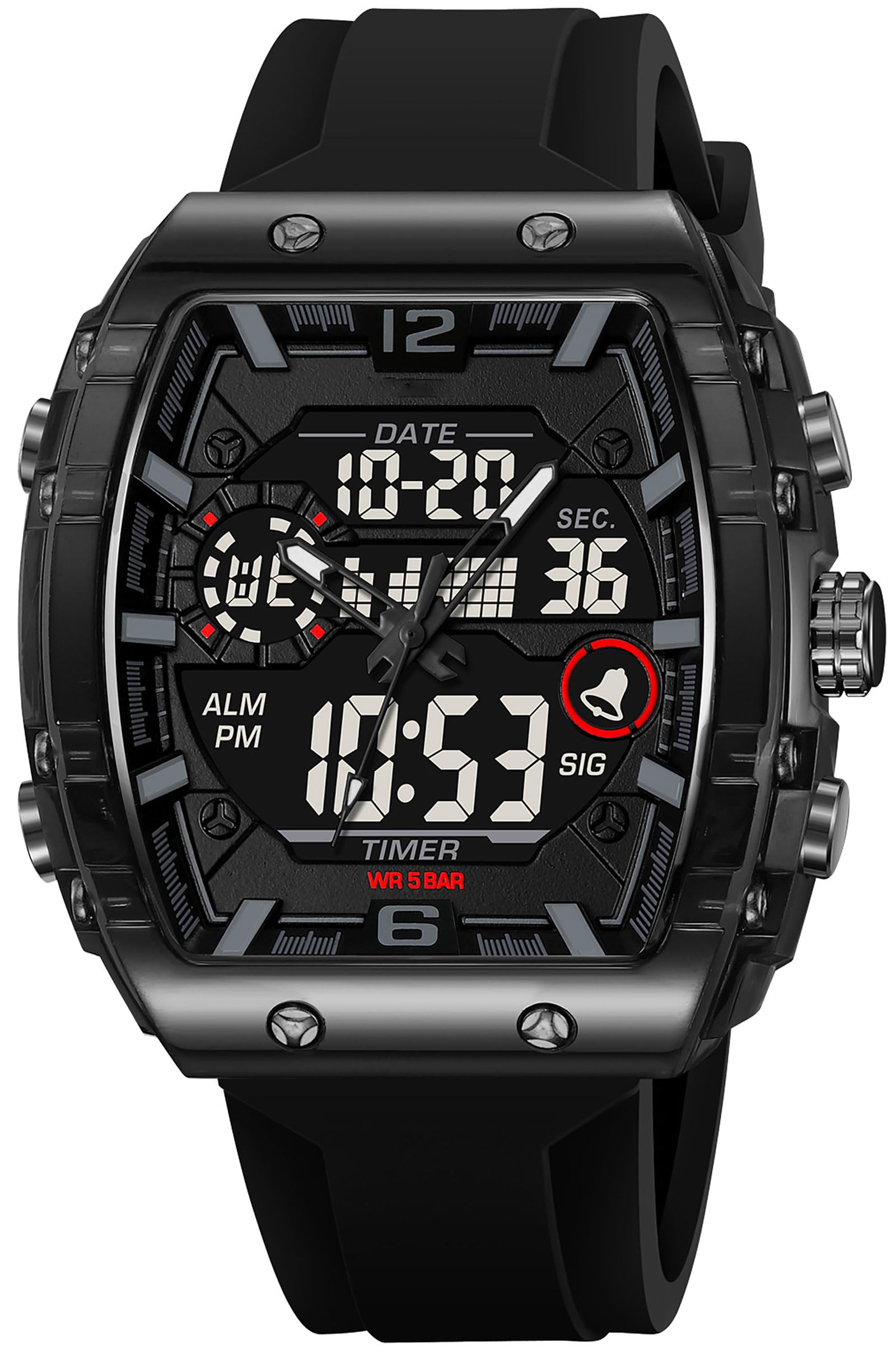 findtime Herren-Armbanduhr, Sport, einzigartig, digital, analog, wasserdicht, für Männer und Frauen, Stoppuhr, Alarm, coole Chronograph-Uhr, Silikonband, Armbanduhr, transparent, großes rechteckiges