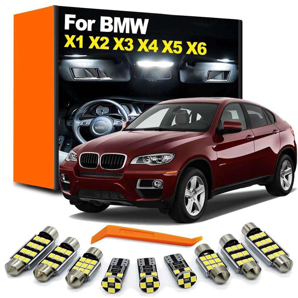 Kit de Luces LED Interiores para Puertas, mapas y Techo para Coche, para BMW X1 E84 F48 X2 F39 X3 E83 F25 X5 E53 E70 X6 E71 Accesorios
