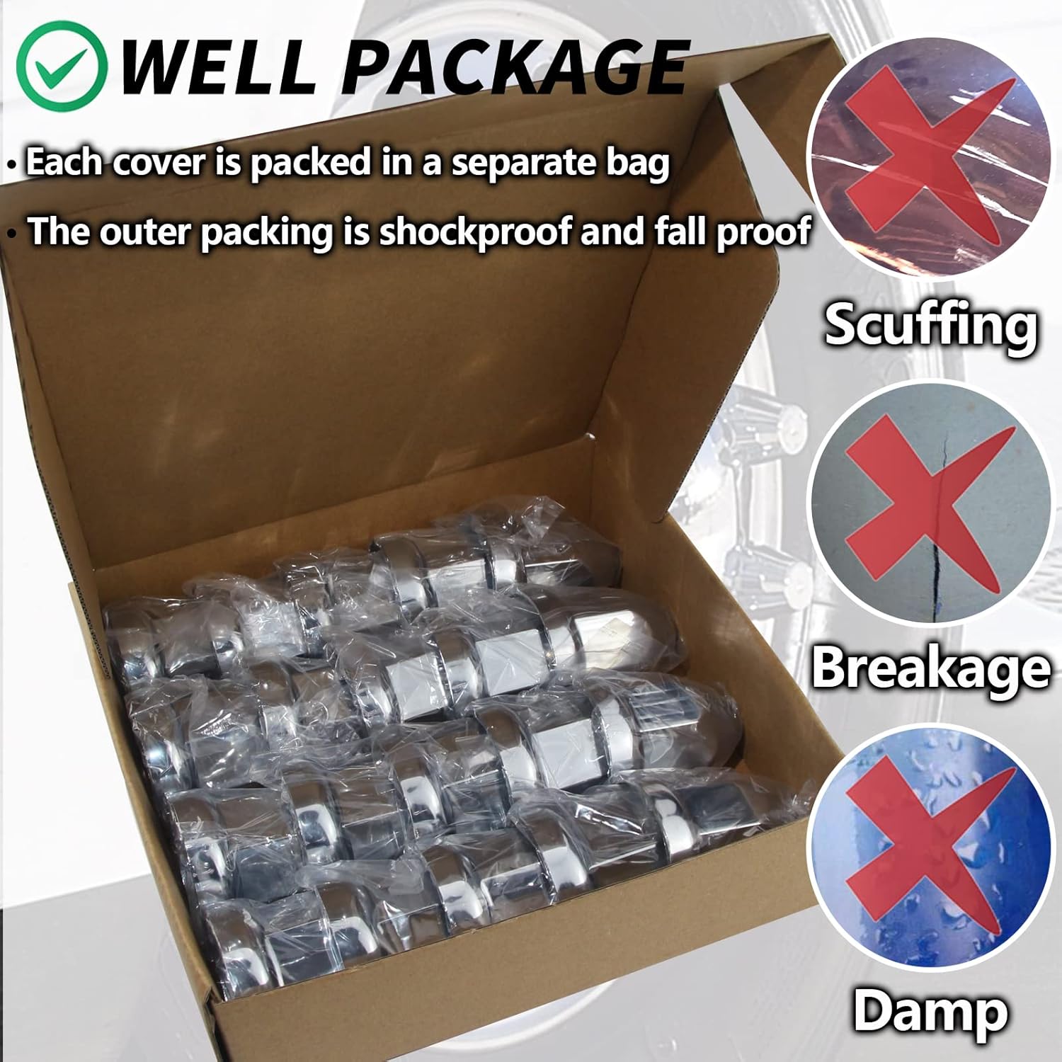 iBroPrat 33mm Thread On Lug Nut Covers,ABS Chrome Plastic Screw On Standard Flanged Lug Nut Covers for Semi Trucks 20Pcs