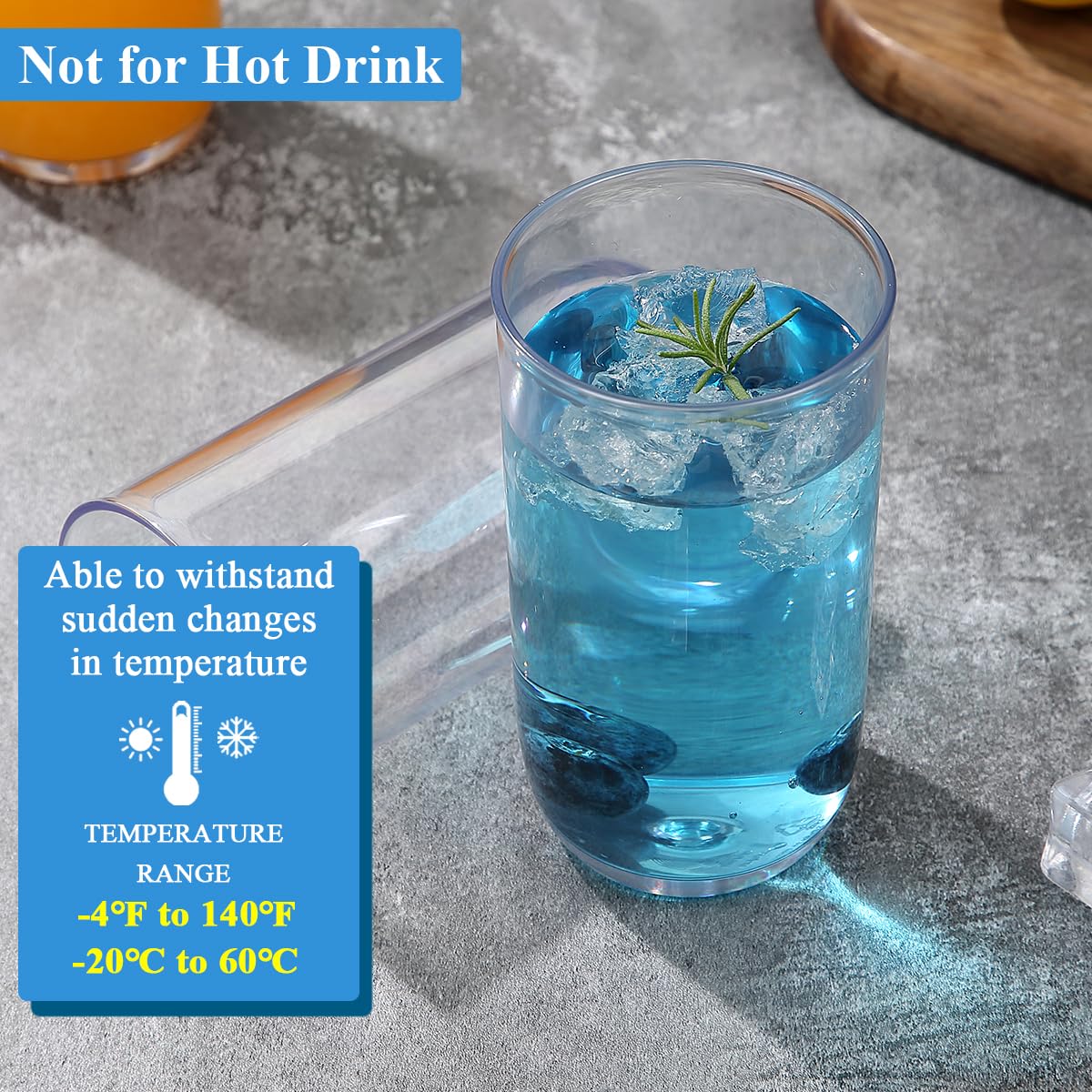 Berglander Set di Bicchieri Highball 8 Pezzi, Bicchieri Collins da Bere in Plastica PET Trasparente Alti 420ml, Tazze d'Acqua Riutilizzabili, Vetreria per Bar Tumbler per Bevande, Birra, Succo, Latte