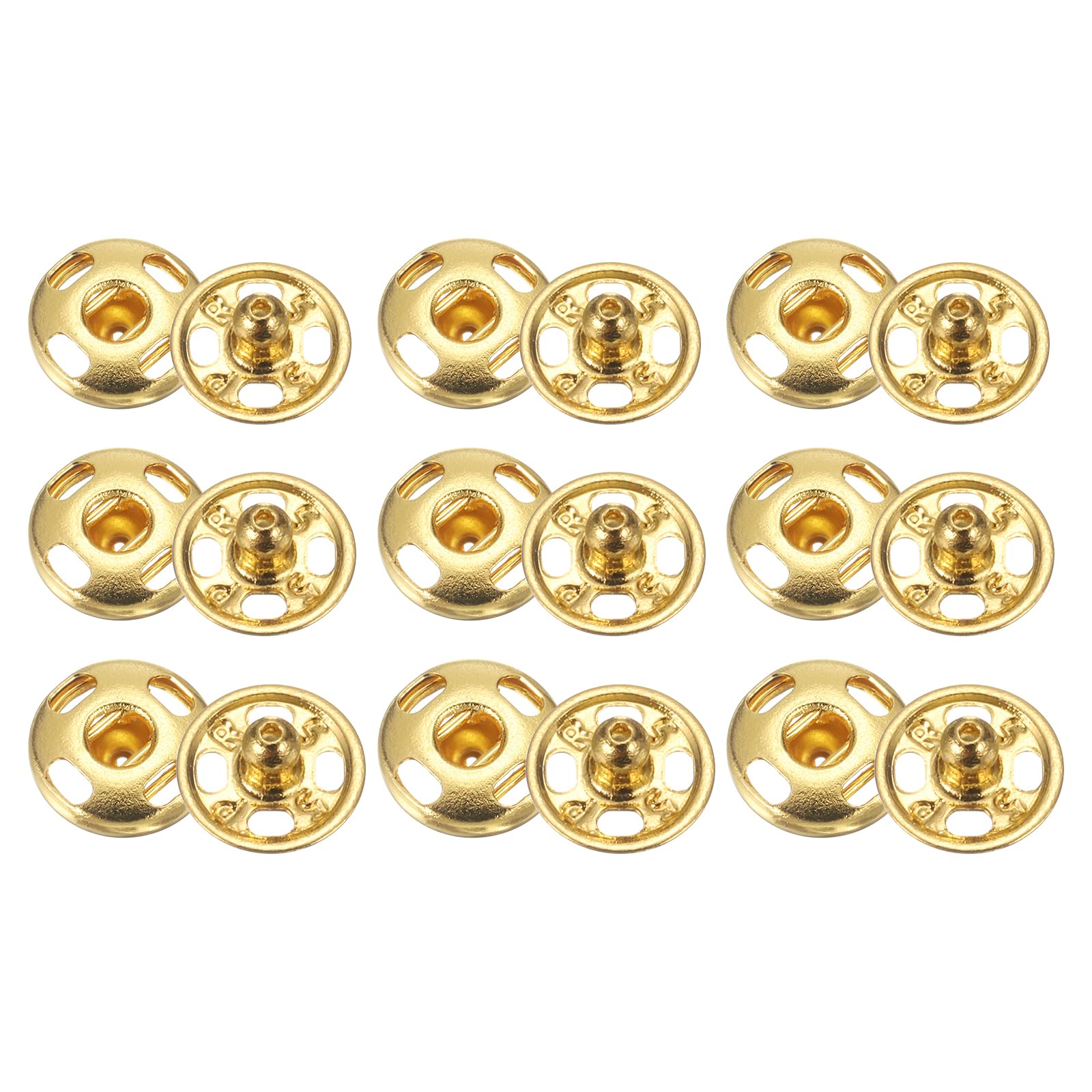 HARFINGTON Juego de 48 botones a presión para coser de 8/10/12 mm, botones de cierre a presión para cierre, bolso, ropa, costura, manualidades, color dorado
