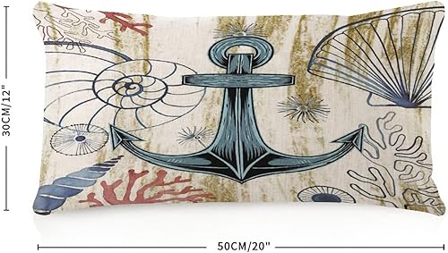 Miniatura 3 de Fundas de almohada de anclaje náutico de 12 x 20 pulgadas, fundas de almohada de lino de arpillera con temática de barco marinero, funda de cojín