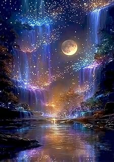 Waterfall Landscape Diamond Painting Kits for Adults -Moonlight Diamond Art for Beginners, Magical Night Waterfalls Gem Painting Crafts Kits,DIY 5D Gem Art for Home Wall Decor Gifts 12x16 Inch