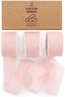 Vitalizart Cinta de Gasa Rosa 2,5 cm x 19,2 m, Tejido con Flecos, Cinta de Tela para Invitaciones de Boda, Ramo de Novia, Decoración, Envolver Regalos y Hacer Nudos