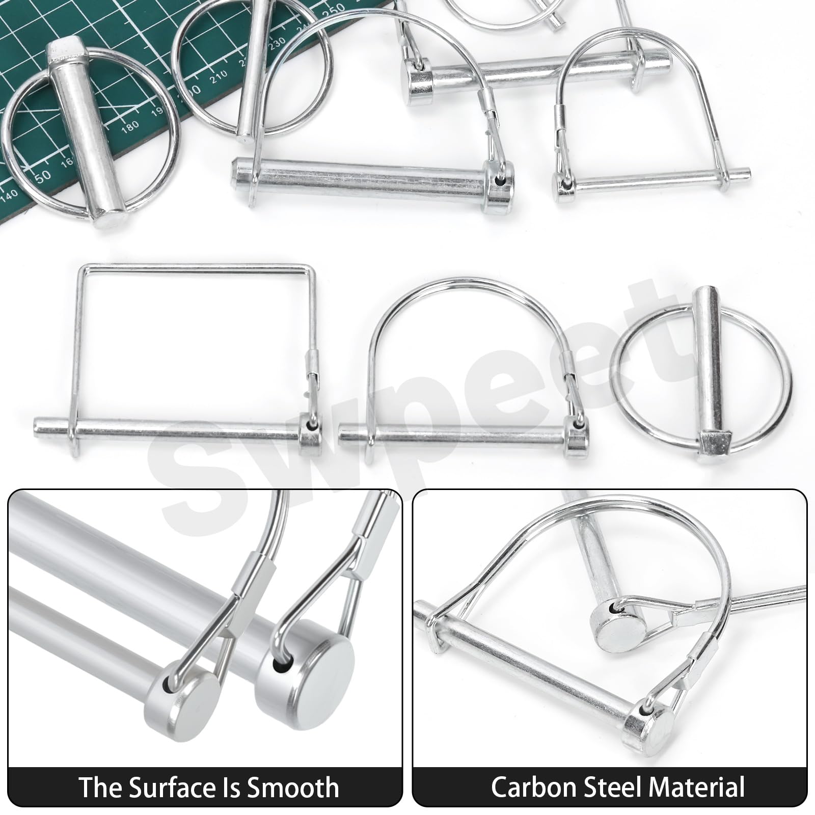 Swpeet 20Pcs 4Sizes 7/16" 5/16" 3/16" 1/4" O-shaped Carbon Steel Trailer Coupler Pin Assortment Kit - Image 3