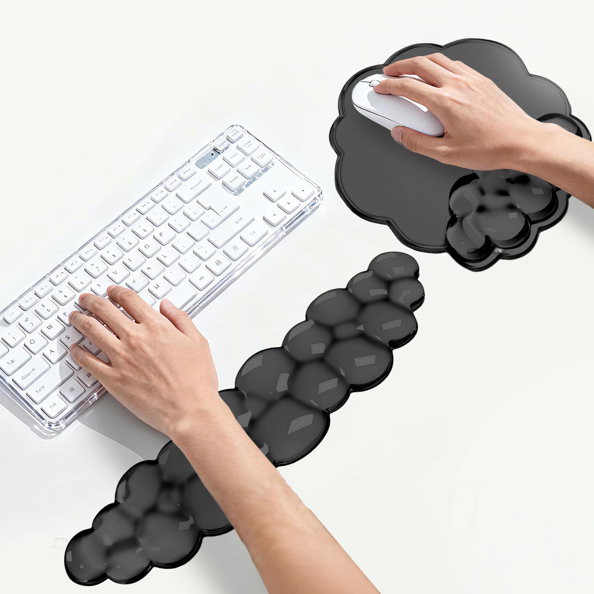 Set poggiapolsi per tastiera, poggiapolsi ergonomico a nuvola per tastiera e tappetino per mouse, accessori da scrivania antiscivolo per ufficio e casa (nero)