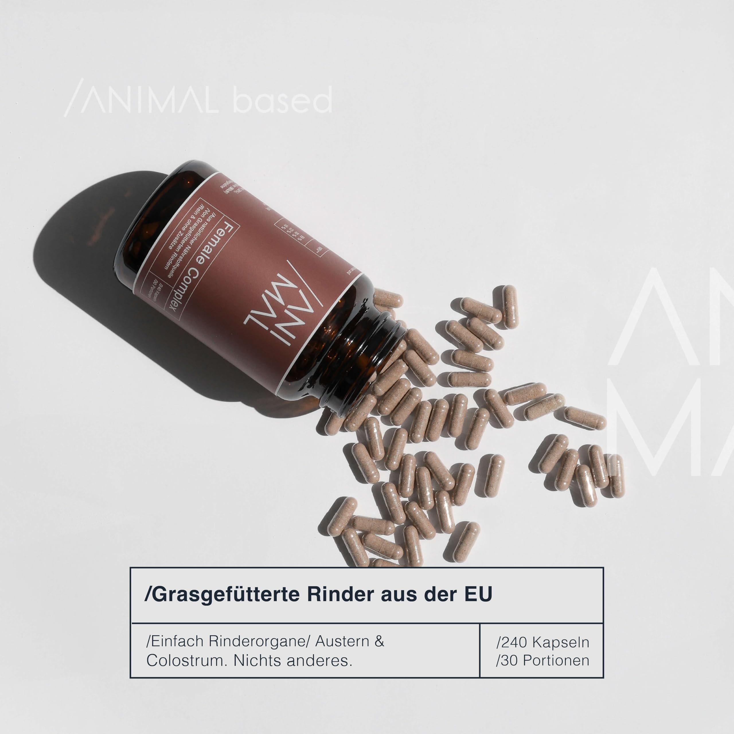 Female Complex [240 Kapseln] - Mit Austern, Milz, Leber & Colostrum vom Rind – Multivitamin für Frauen - Natürliches Eisen, Kupfer, Vitamin A (Retinol), Vitamin B12 – geschmacksneutral