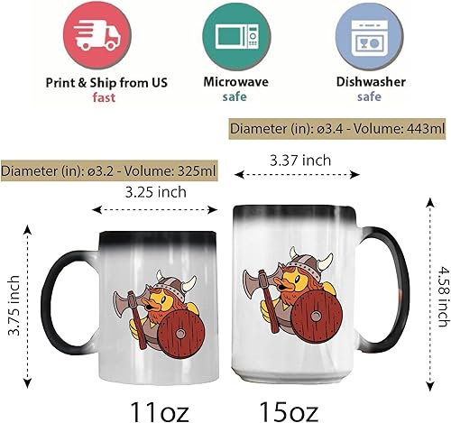 Miniatura 4 de Viking Themed Rubber Duck Gift for Kids Fun Toy with Ax and Shield 11oz 15oz Color Changing Mug