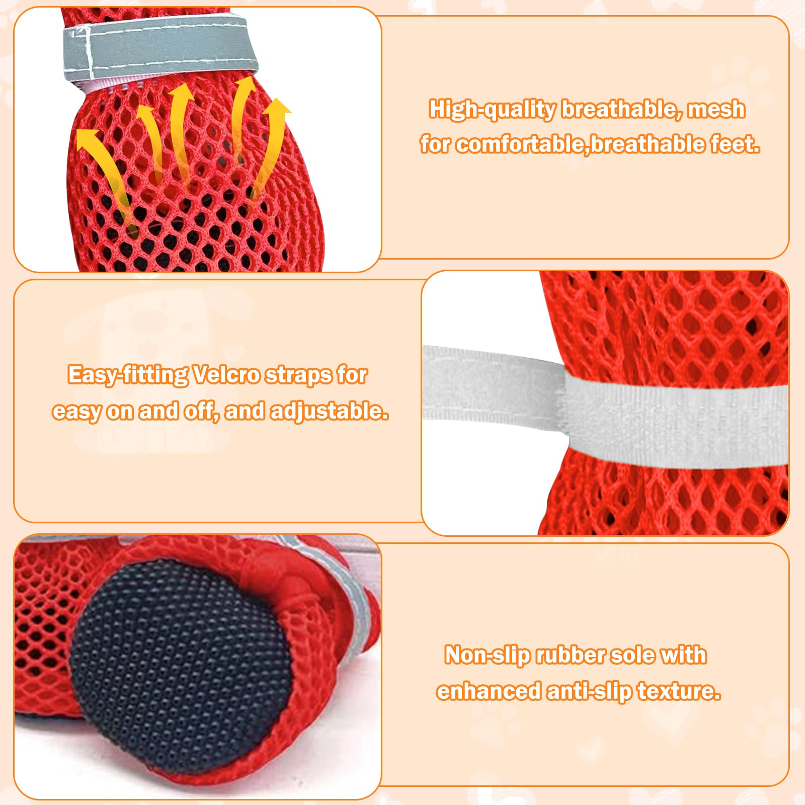 4 PCS Scarpe Estive per Cani, Scarpe Cani Antiscivolo, Stivali Estivi per Cane, Traspirante E Confortevole, Adatto Sia per Uso Interno Che Esterno Durante L'Estate/Rosso S