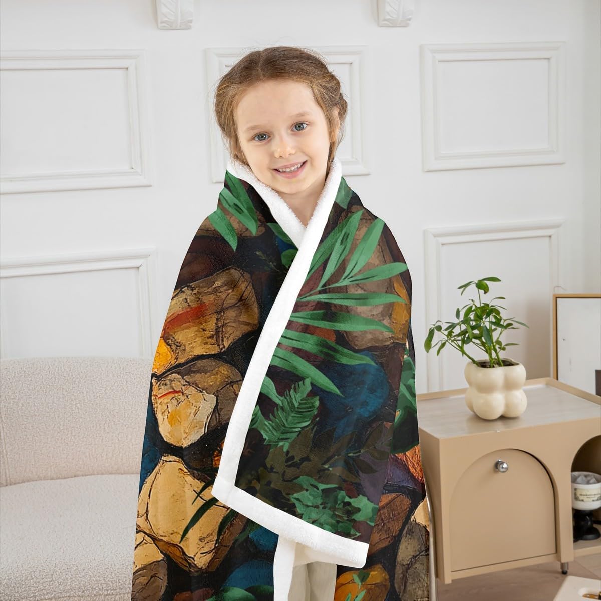 Campfire Throw Blanket for Kids,Cartoon Stones Green Tree Fleece Throw Blanket for Bedroom Sofa Dorm Decor,Camping Woodland Campsite Lightweight Bed Blankets,40 x 50 Inches image 3