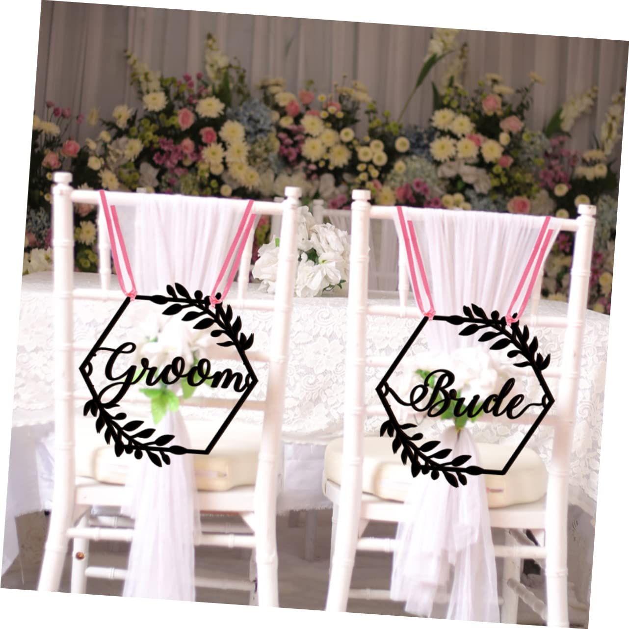 STOBAZA 3sätze Hochzeitsstuhl-schild Für Braut Und Bräutigam Elegante Dekoration Für Verlobungsfeiern Hochzeiten Und Bankette Charmante Holzschilder Mit Schleifen Für Frisch