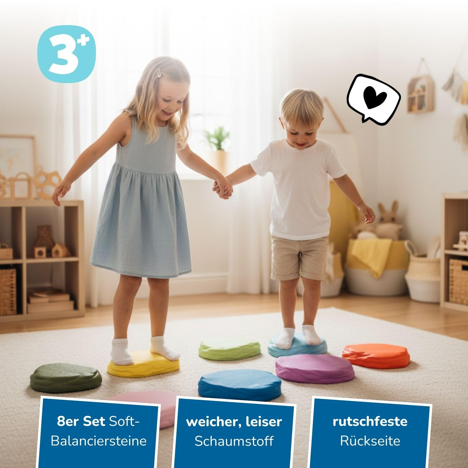 alldoro 60800 Pierres d'équilibre Souples - 8 Pierres d'équilibre en Mousse Souple pour Enfants à partir de 3 Ans, 18 x 15 cm chacune, Multicolore