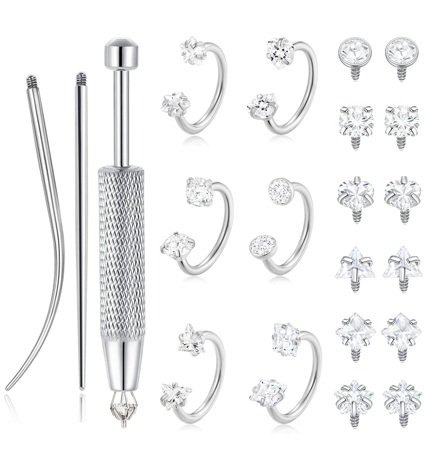 Horseshoe Nose Rings Studs Half Hoop Earrings 18G 20G Internally Threaded Nose Hoop for Women Men Double CZ Septum Daith Tragus Earring Helix Labret Lip Piercing Jewelry Silver Gold Plated 8mm