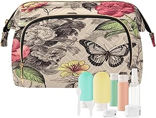 Kigai Vintage Butterfly Floral Makeup Bag Cos...