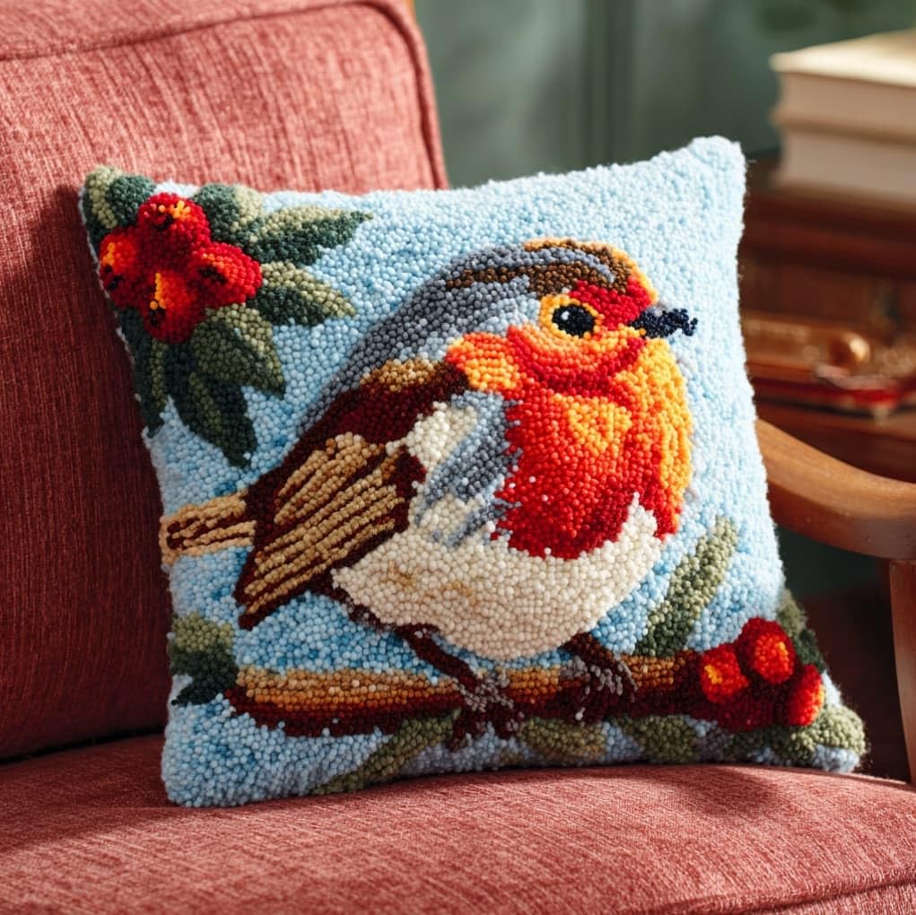AxiangziK Latch Hook Pillow Kit for Adults,Animal Robin