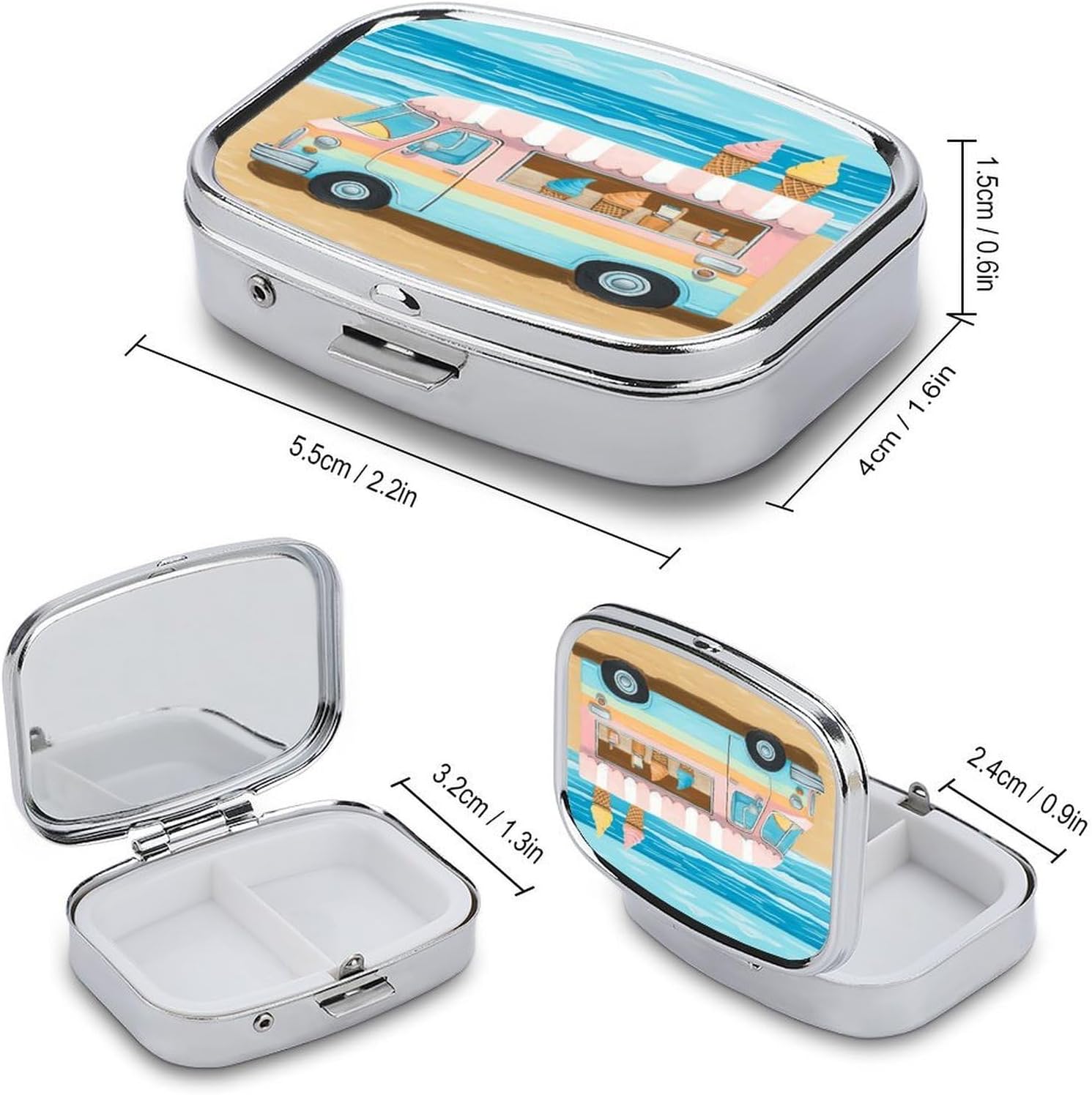 Summer Beach Ice Cream Truck Travel Pill Organizer Pill Case image 2