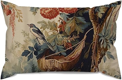 Miniatura 6 de ArogGeld Funda de cojín lumbar asiática de estilo chinoiserie, de lino marrón, pájaro y flor, funda de cojín asiática para sofá, silla de automóvil,