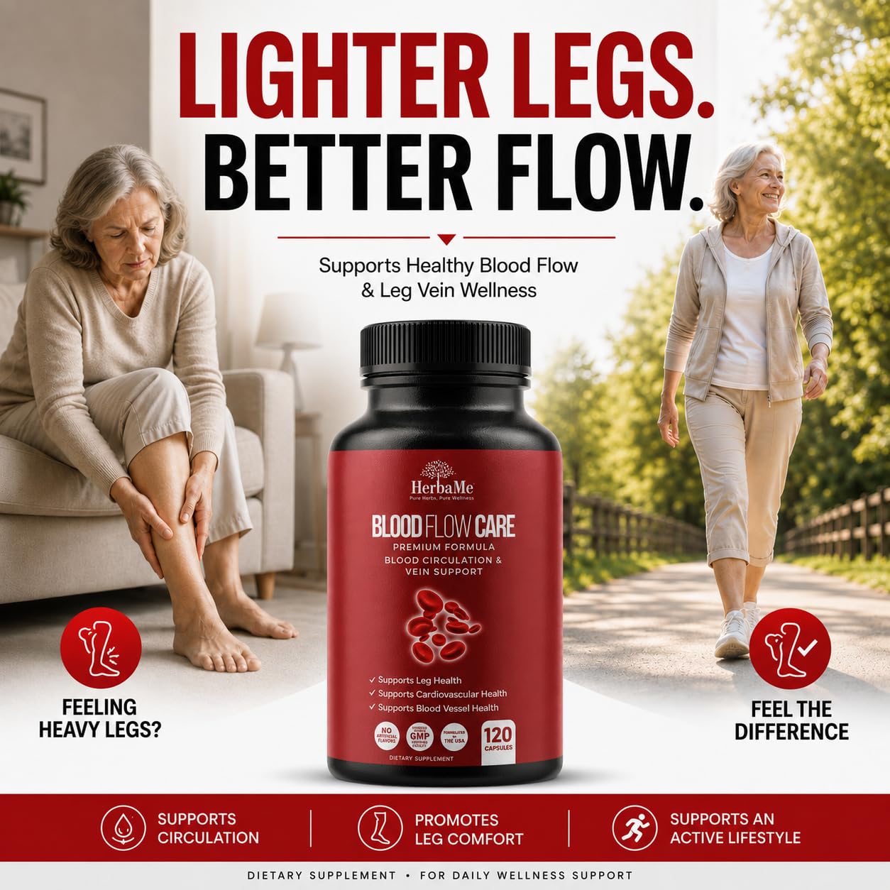 HerbaMe Blood Flow Care Blood Circulation & Leg Vein Support, 120 Capsules — Amazon image 2