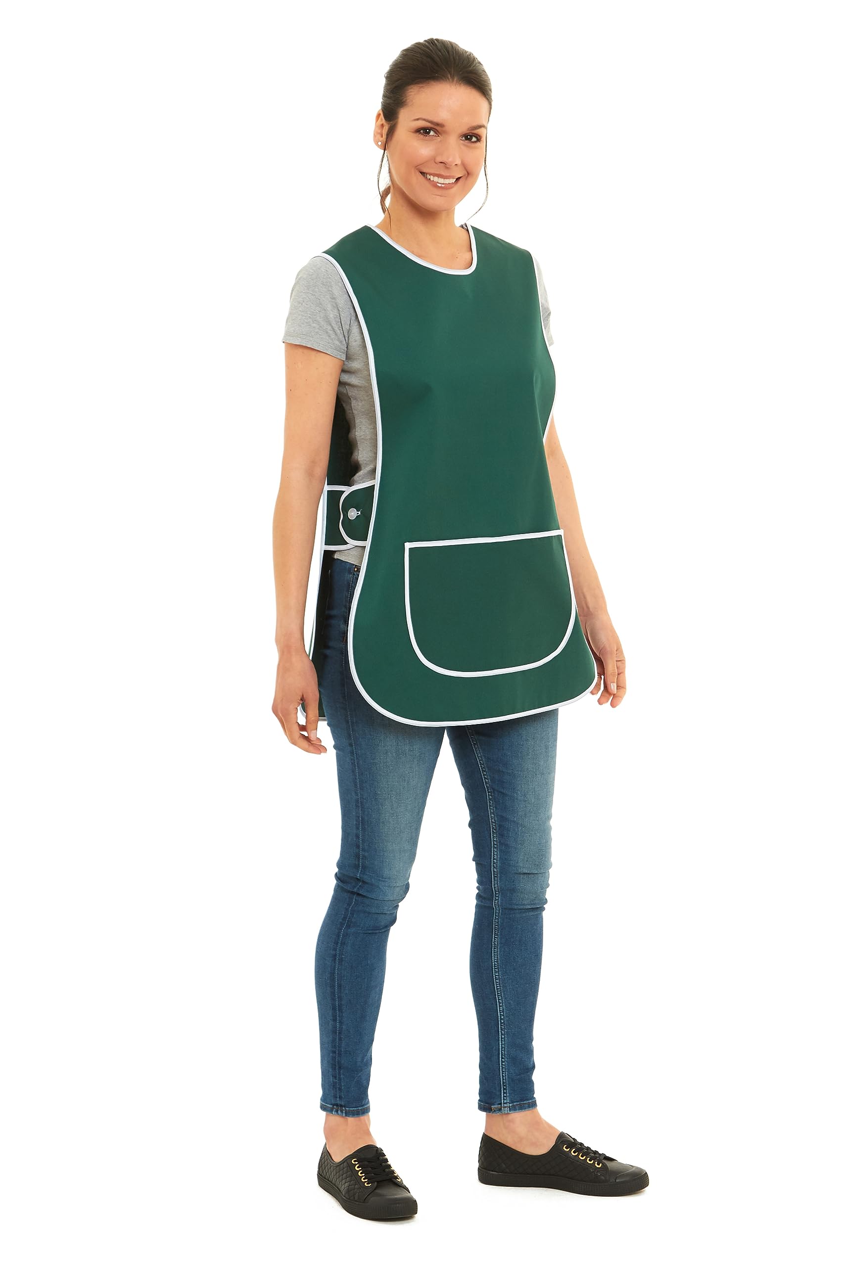 Tesmark Ladies Plain Colour Piping Design Tabard Apron Overalls Front Pocket Stylish Tabards for Women Casual Aprons for Women Home Kitchen Restaurants Coffee Shops UK Made (Medium