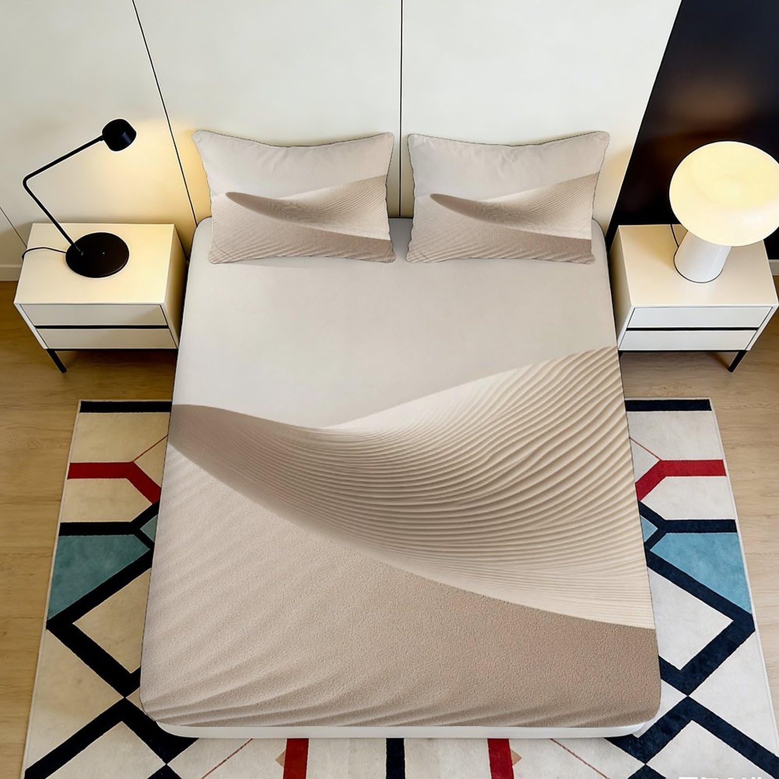 3D Printed Desert Sand Dunes Fitted Sheet Microfiber Soft Beige Minimalist Landscape Mattress Cover for Bedroom Guest Room Decor 90x200x25cm
