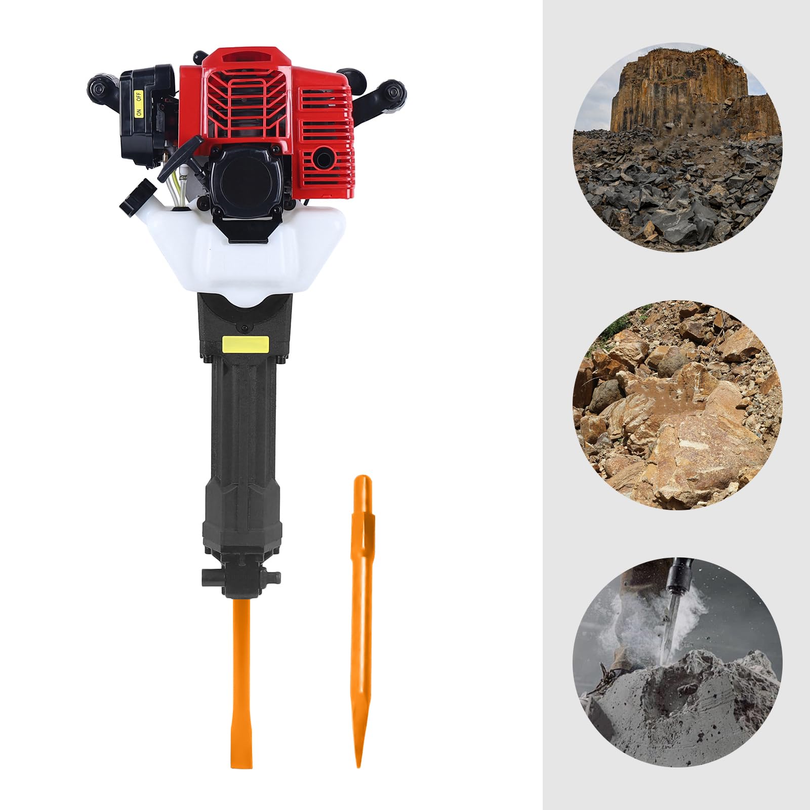 Martillo de demolición eléctrico, cincel para martillo de hormigón, herramienta trituradora de piedra, potente motor, cincel plano y puntual, para trabajos de pared y suelo, bajo ruido, 61 x 38,5 x